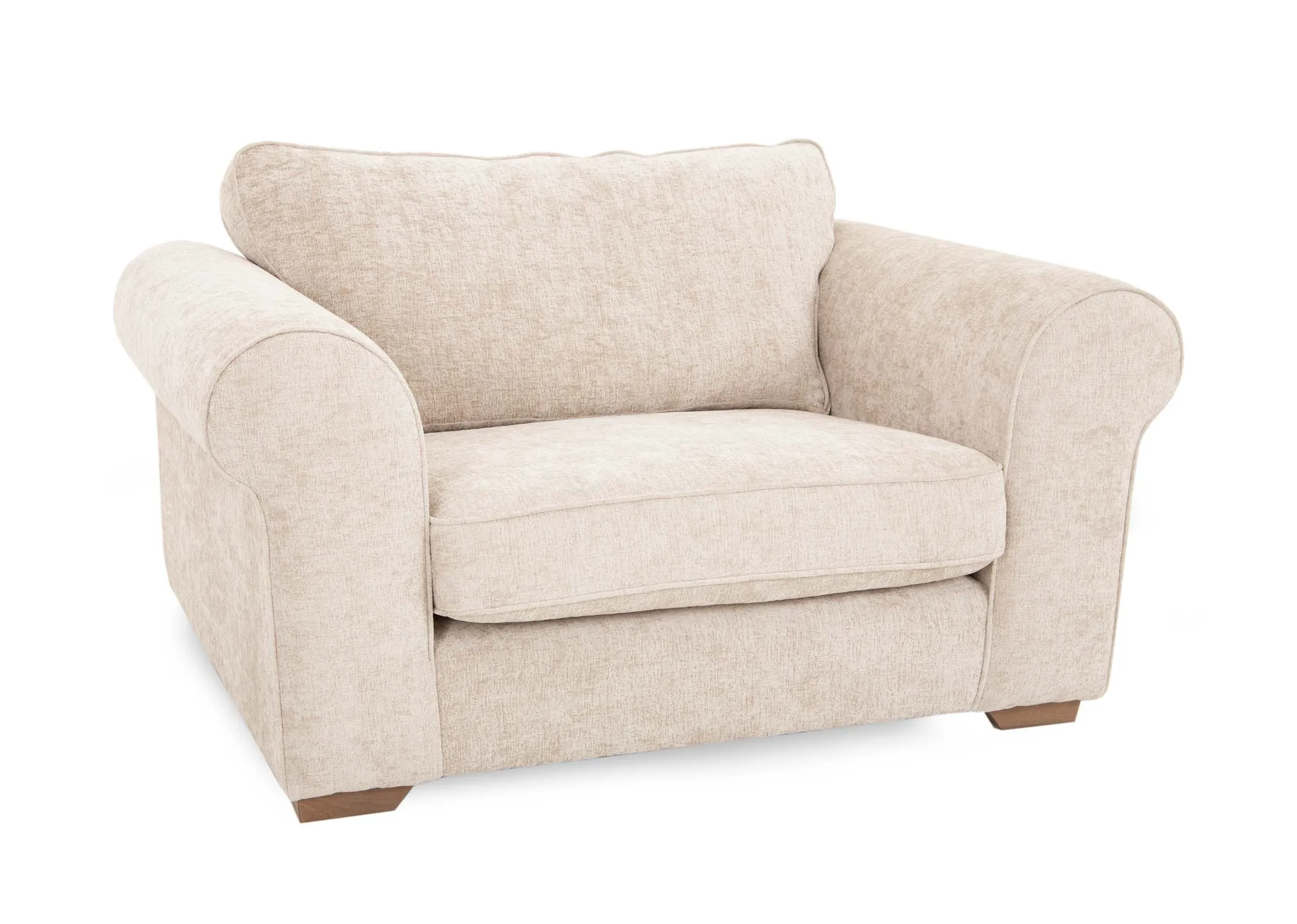 A cream fabric cuddler with 2 scatter cushions from EZ Livings Hayden Range.