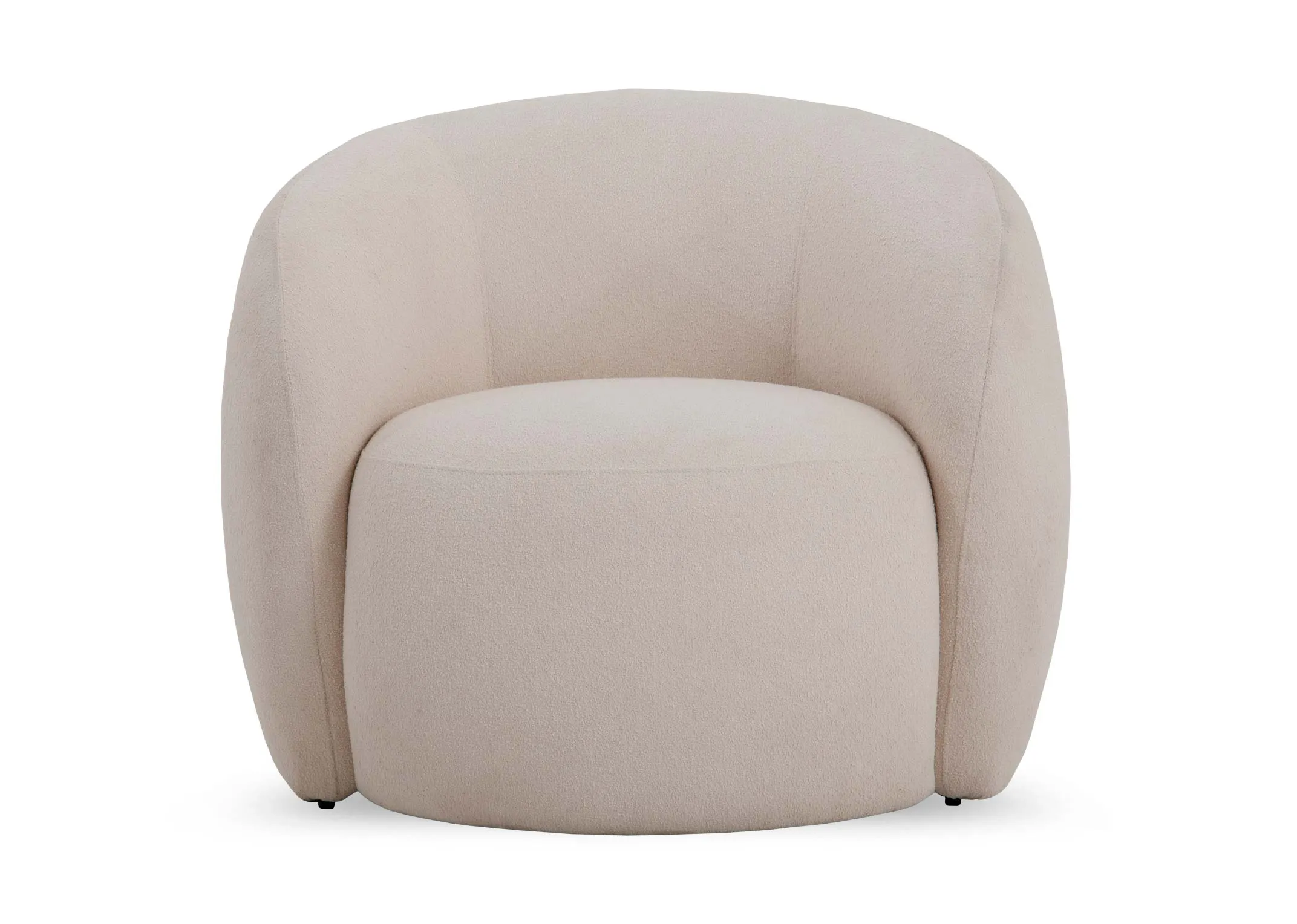 An off white boucle fabric accent chair from EZ Livings Florance Range.Front view of padded seat and boucle fabric