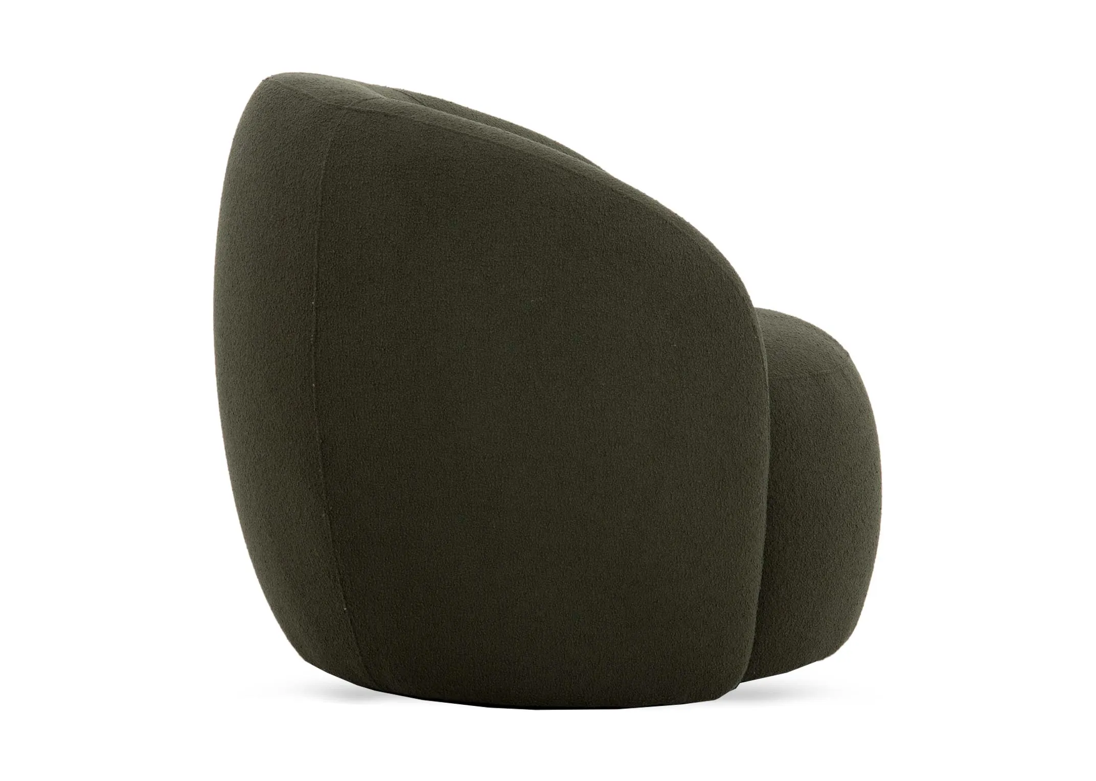 A green boucle fabric accent chair from EZ Livings Florance Range.Side view of arched sides.
