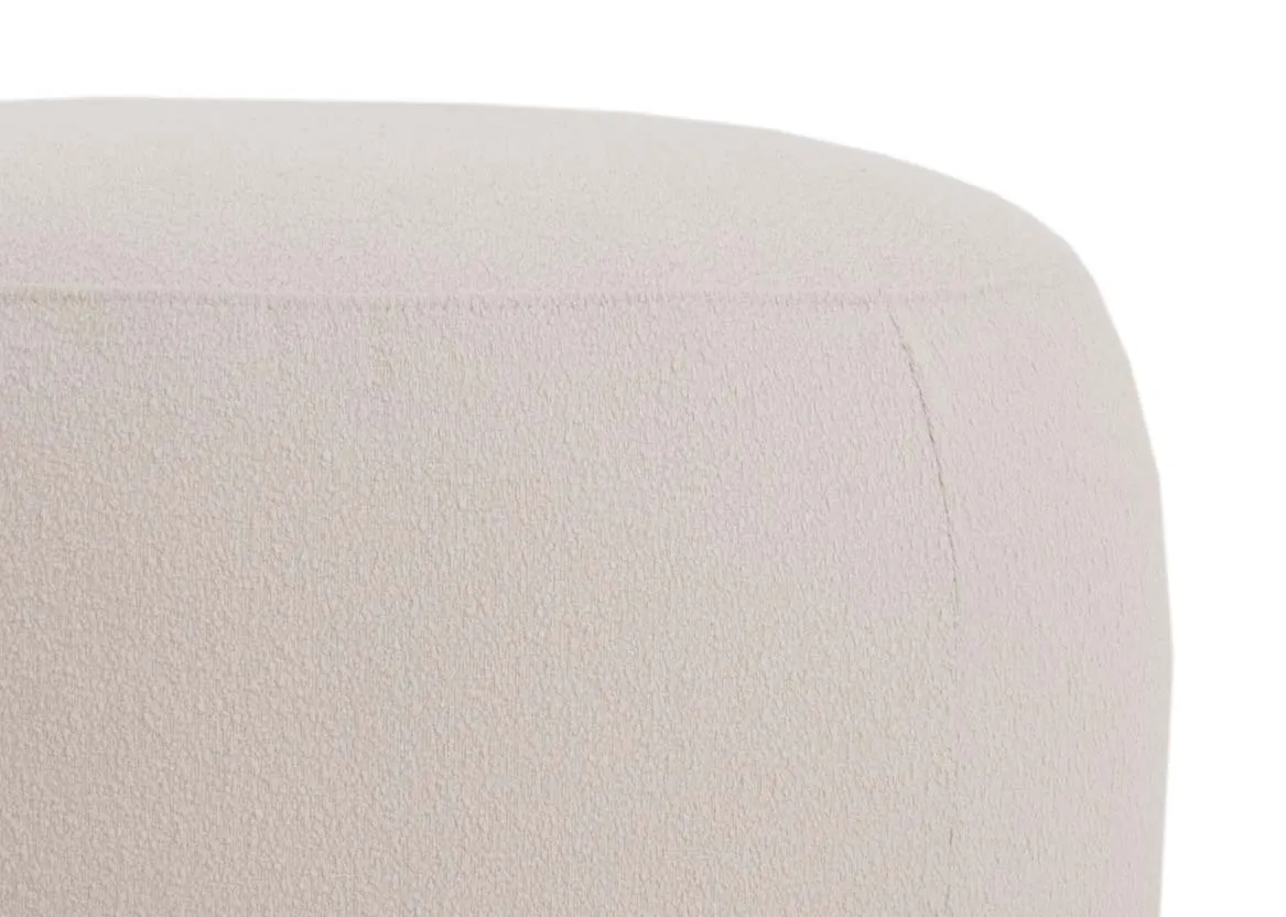 An off white round footstool from EZ Livings Florance range. Closeup of fabric