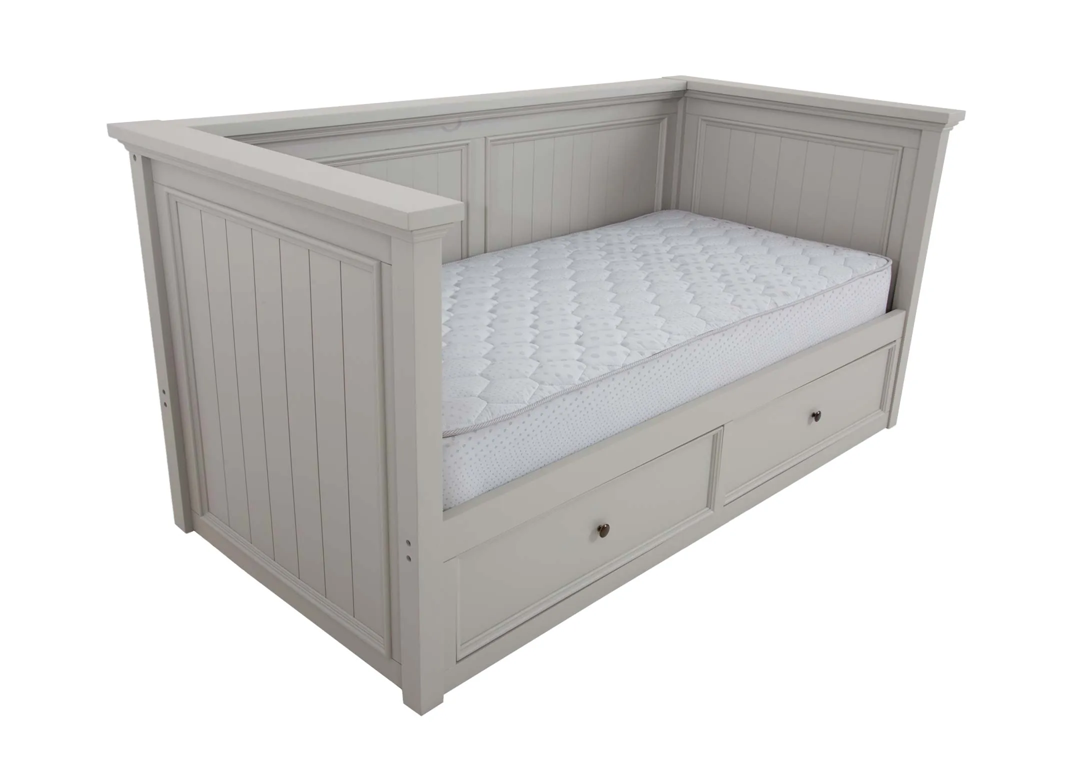 A grey painted day bed with 2 drawers from EZ Livings Joseph range.