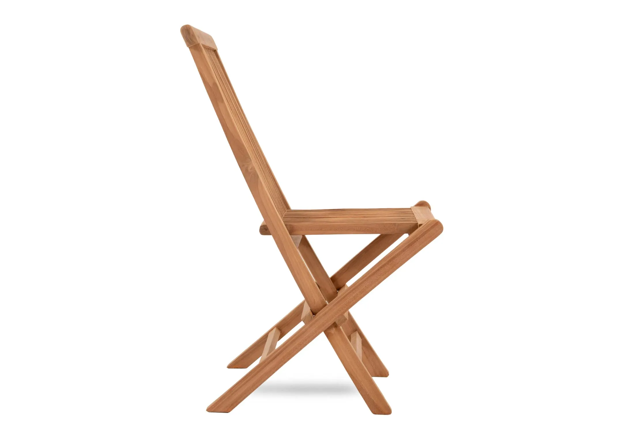 A set of 2 teak foldable chairs and coffee table from EZ Livings Lagos rangeSide view of folding chair legs