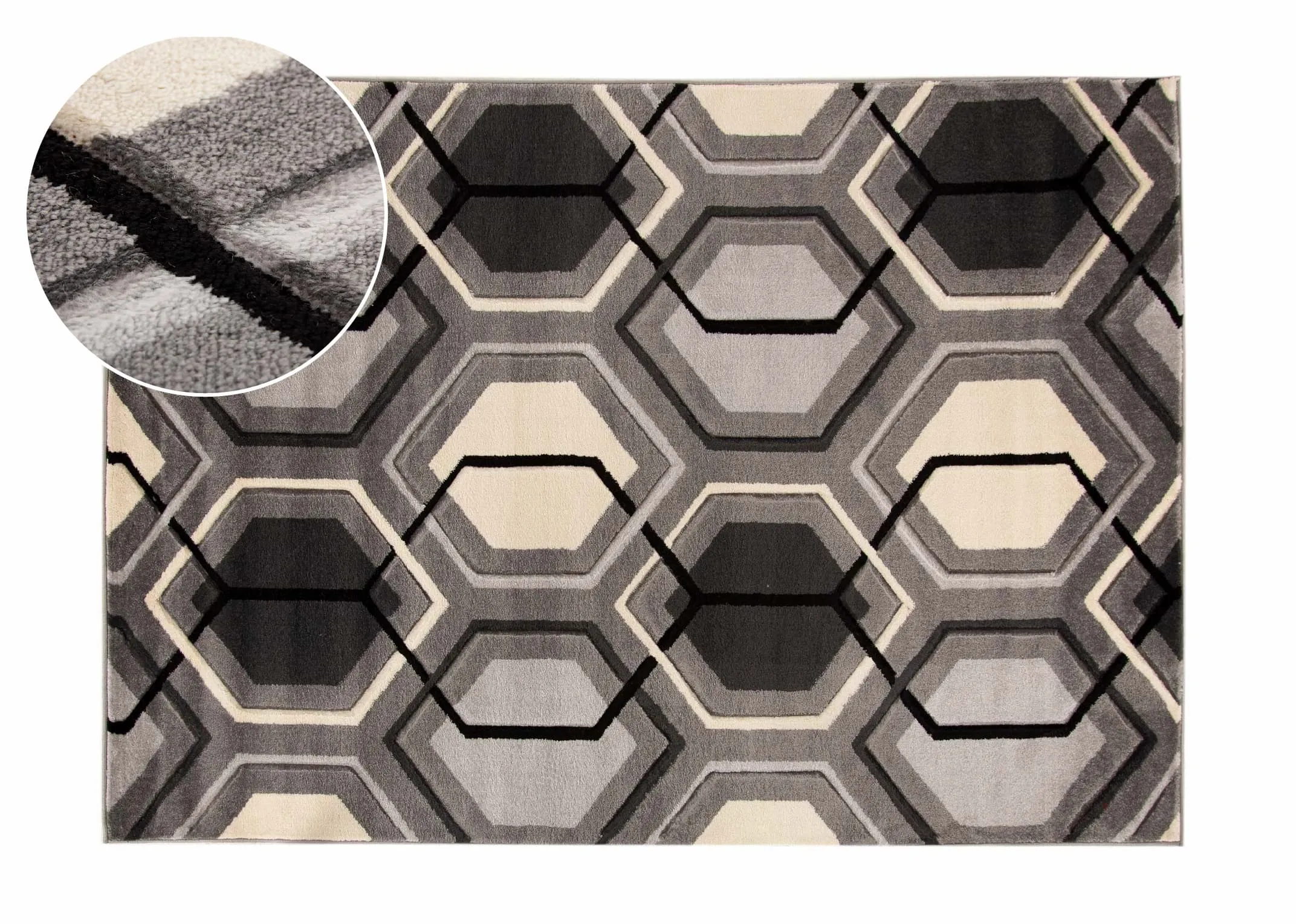A grey rug with cream and black octagon pattern design from EZ Livings Forma range.