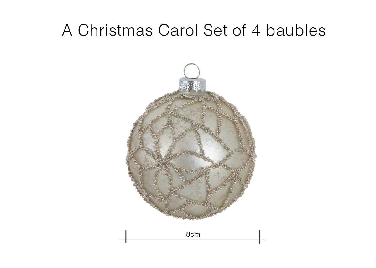 A dimension image of the Christams Carol Bauble with 8cm width and height