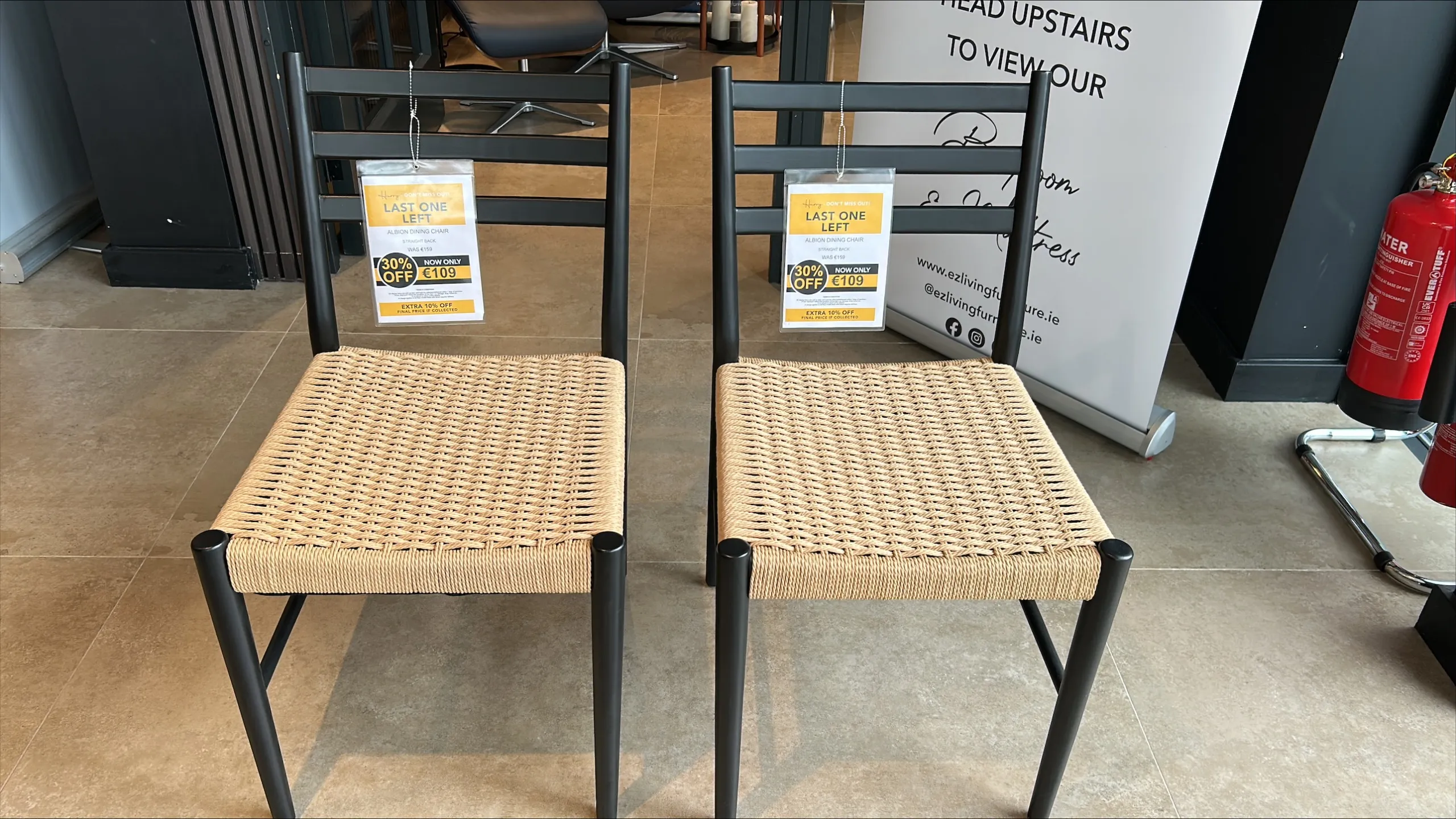 Albion Black Dining Chair With Woven Seat x 2 (Outlet Floor Model)