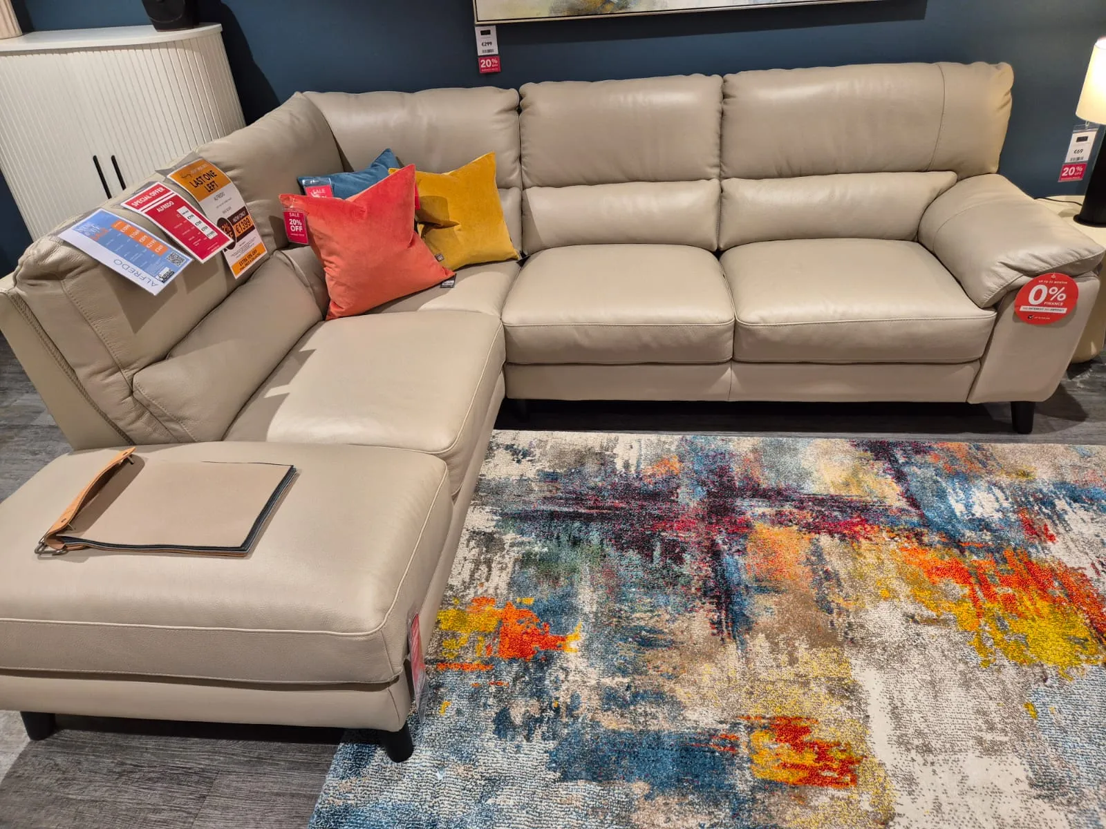 Alfredo Light Grey Leather RAF Corner Chaise (Sligo Floor Model)