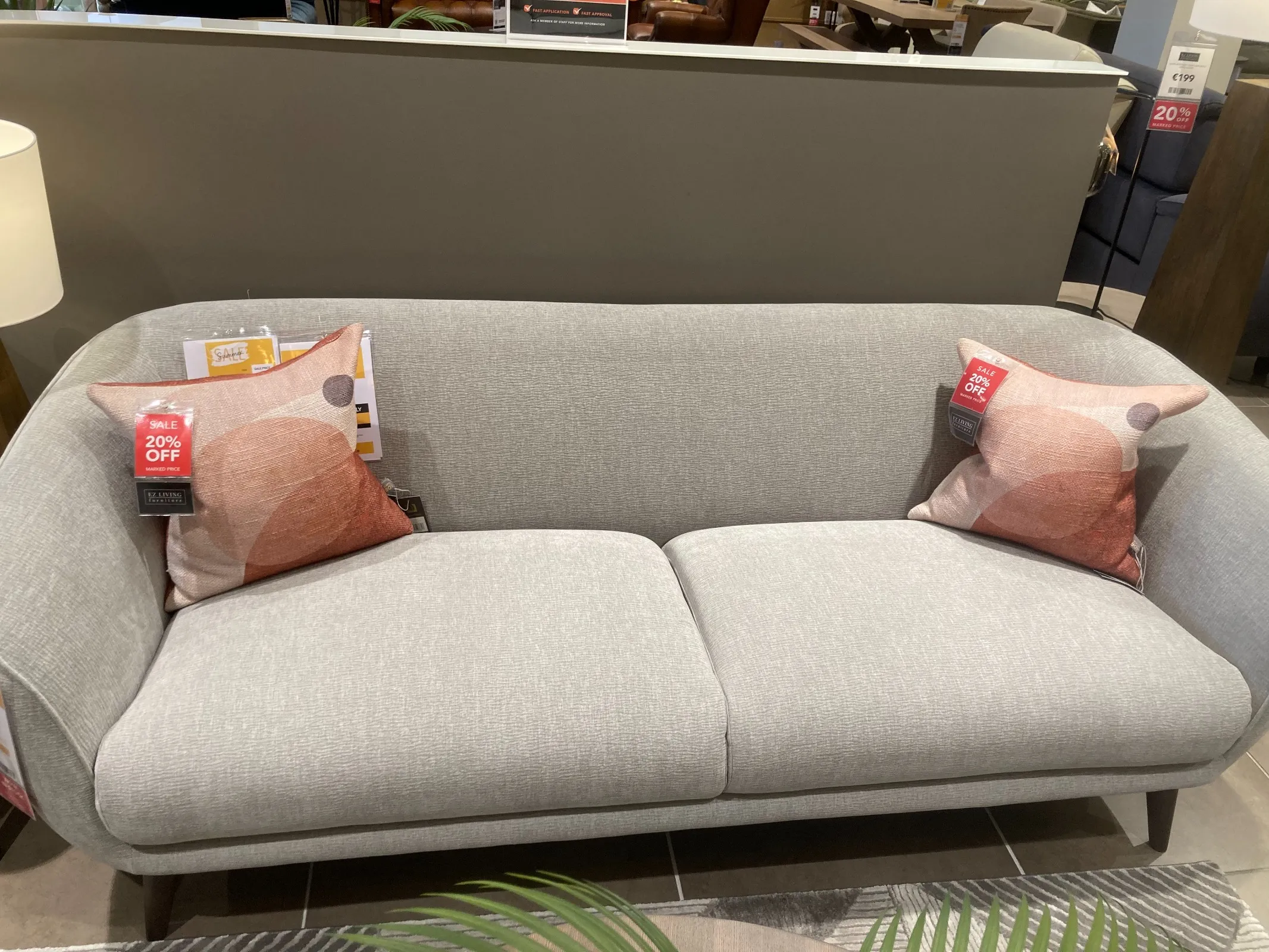 Amber - 3 Seater Silver Fabric Sofa (Clonmel Floor Model)