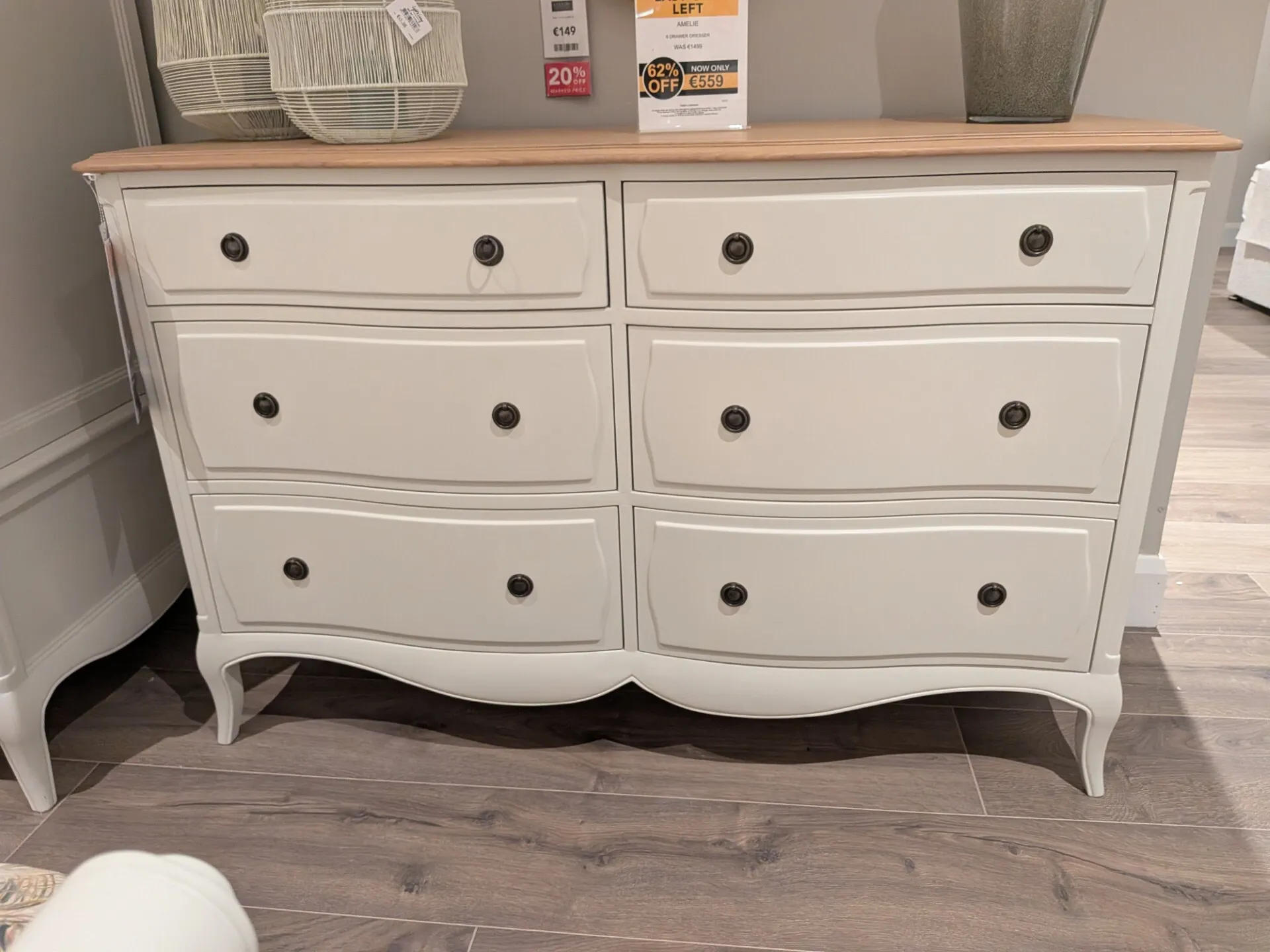 Amelie 6 Drawer White & Oak Top Dresser (Castlebar Floor Model)