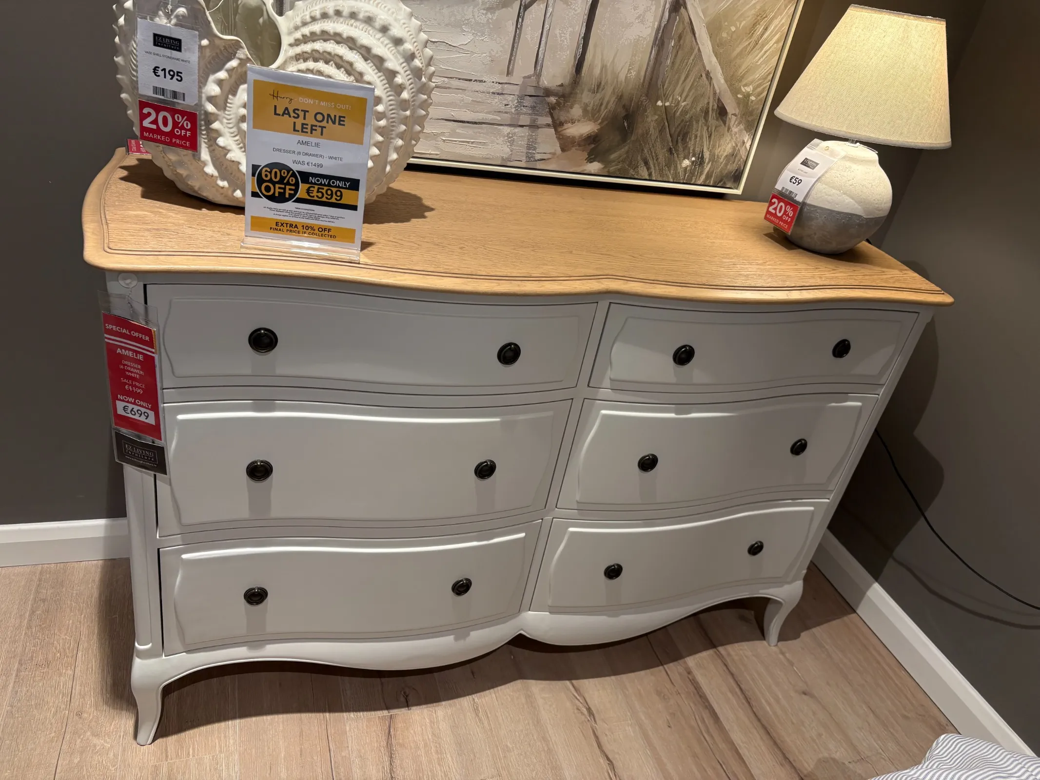 Amelie - 6 Drawer White & Oak Top Dresser (Tallaght Floor Model)