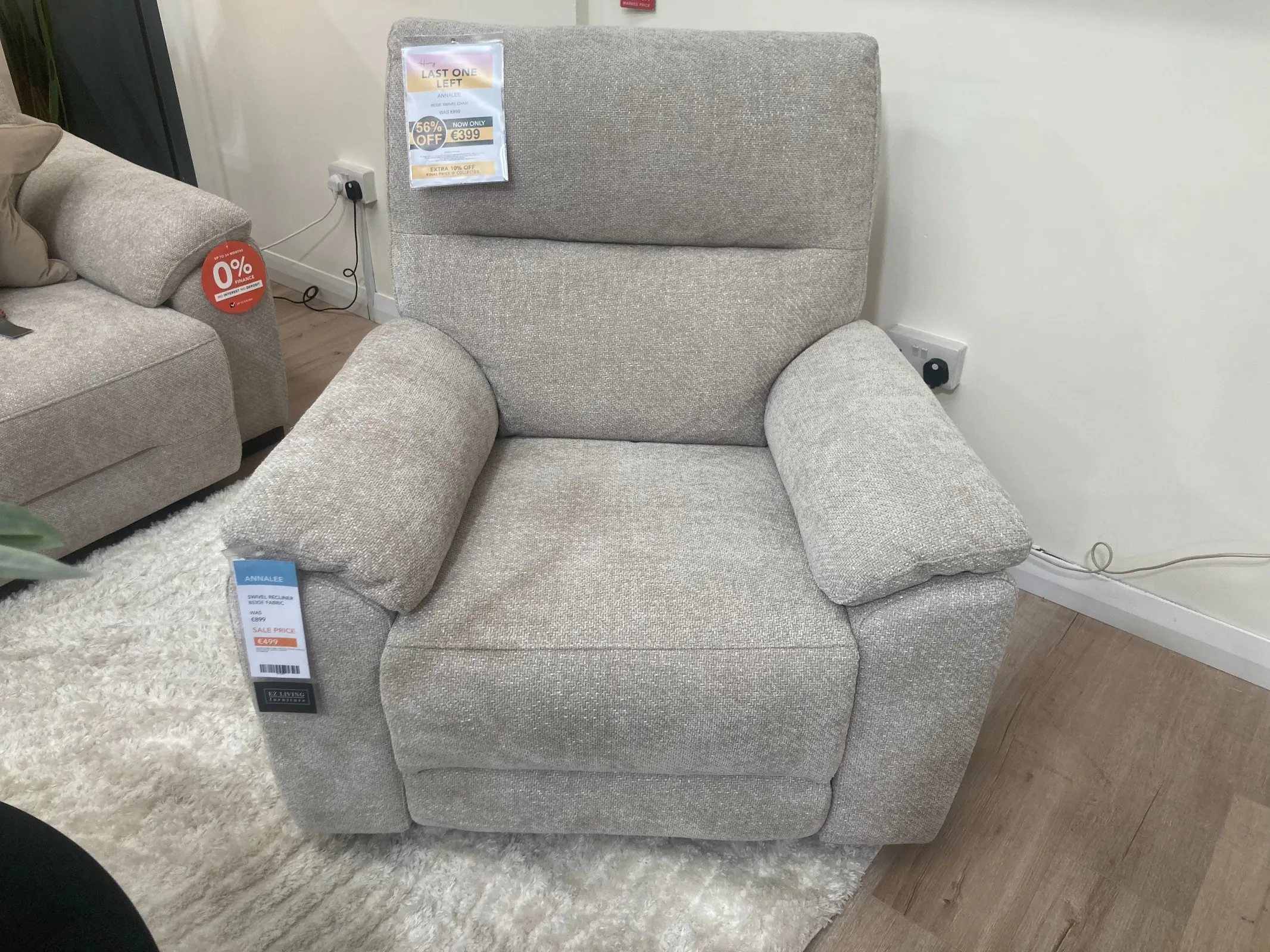 Annalee Beige Fabric Swivel Recliner (Clonmel Floor Model)