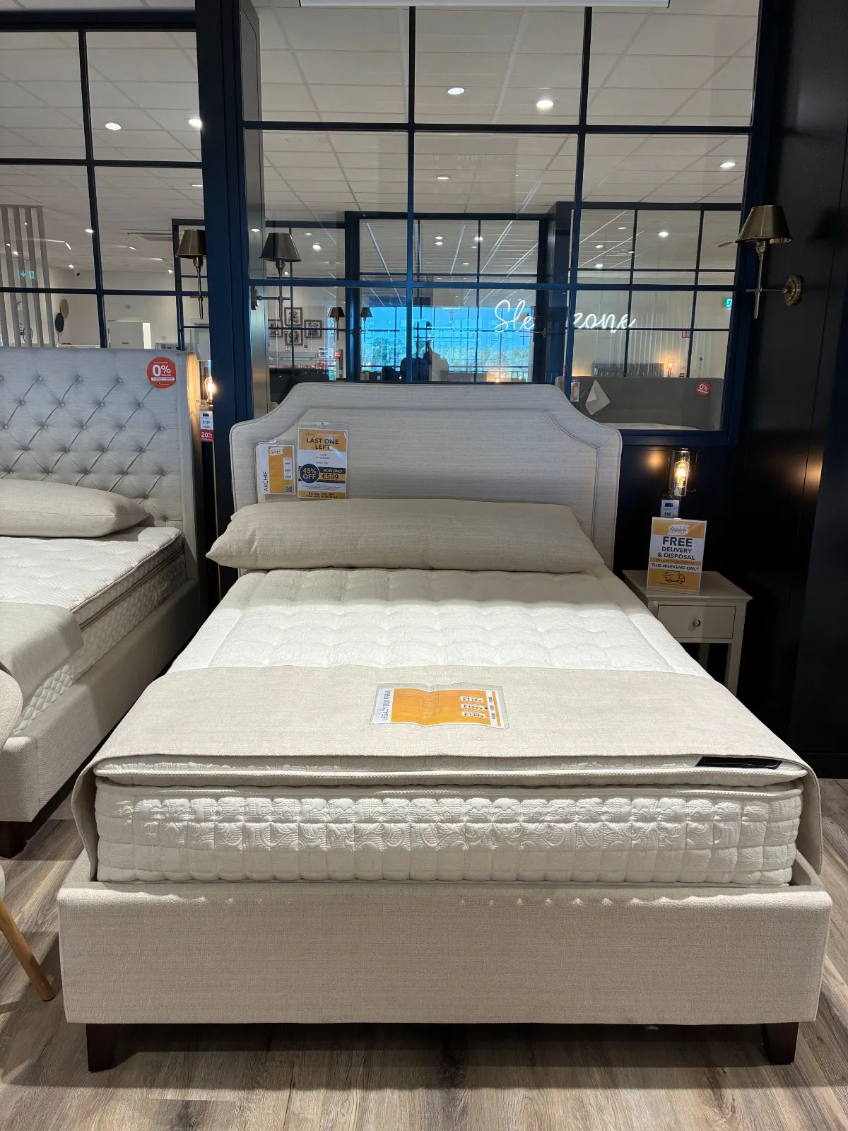 Archie King Size (5ft) Beige Fabric Bed Frame (Carlow floor Model)