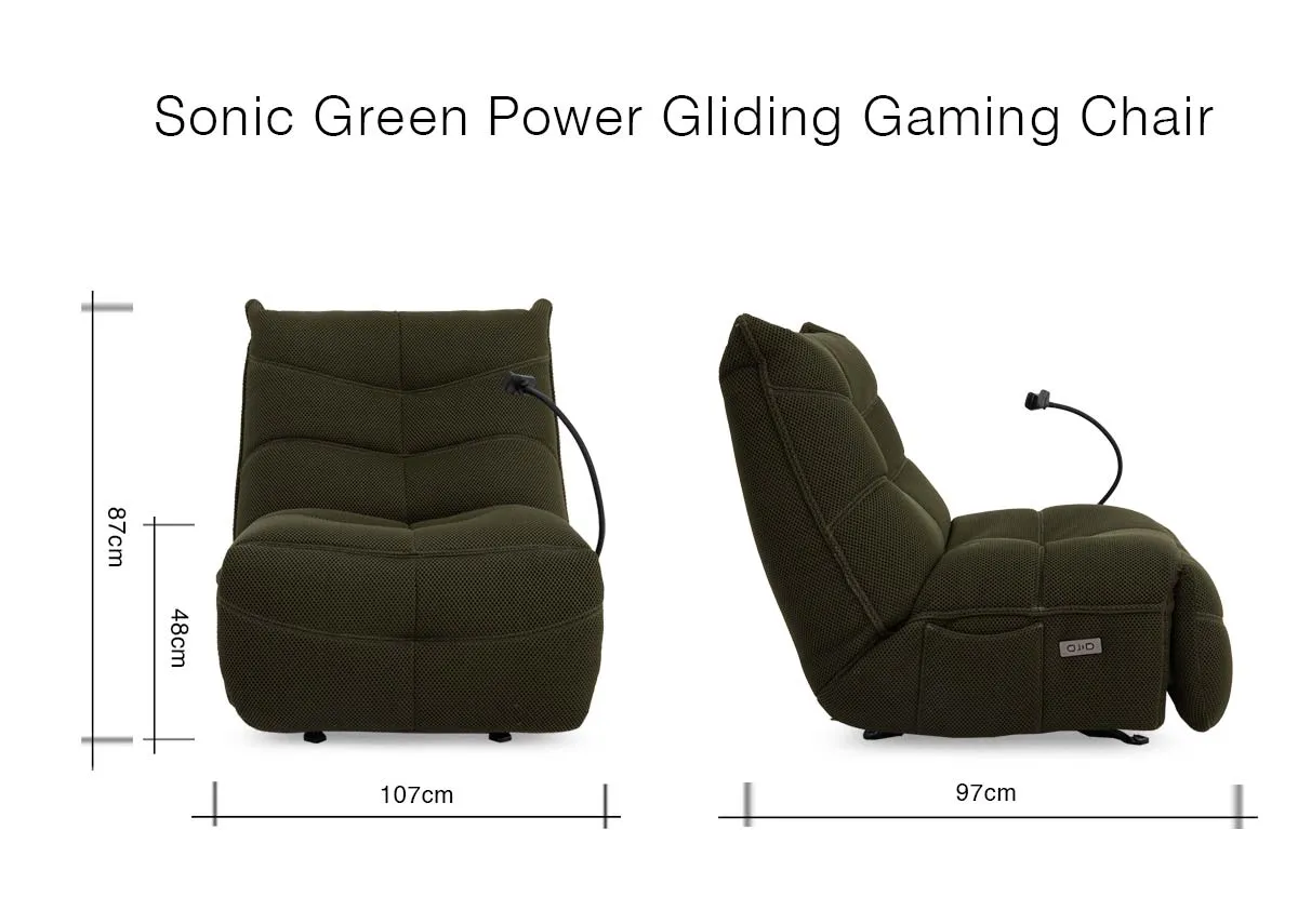 A dimension image of the Sonic Gaming Chair with 107cm x 97cm x 87cm