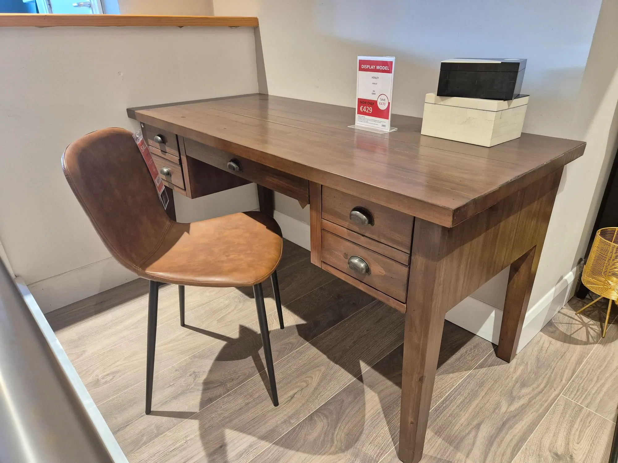 Henley 5 Drawer Dark Pine Desk (Castlebar Floor Model)