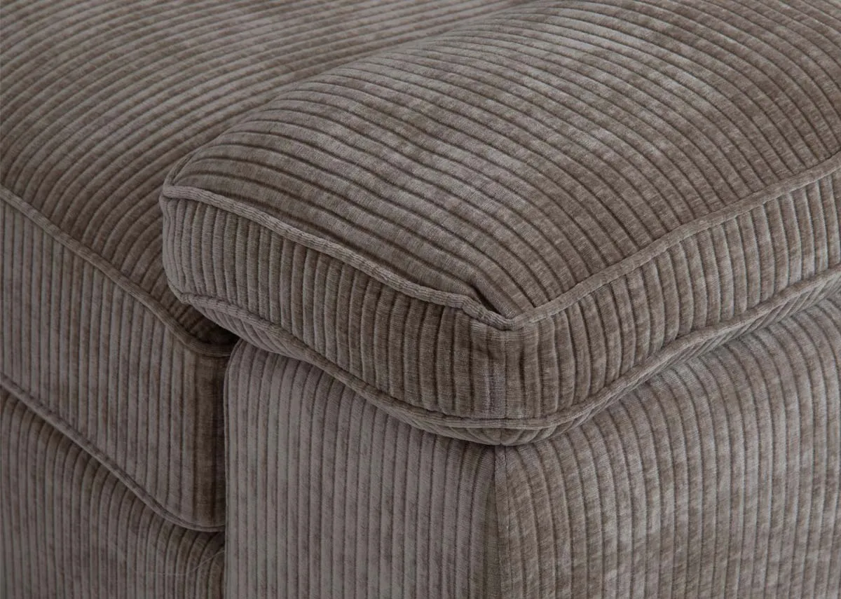 A beige cord fabric LHF corner sofa from EZ Livings Westport range. Closeup of cord fabric