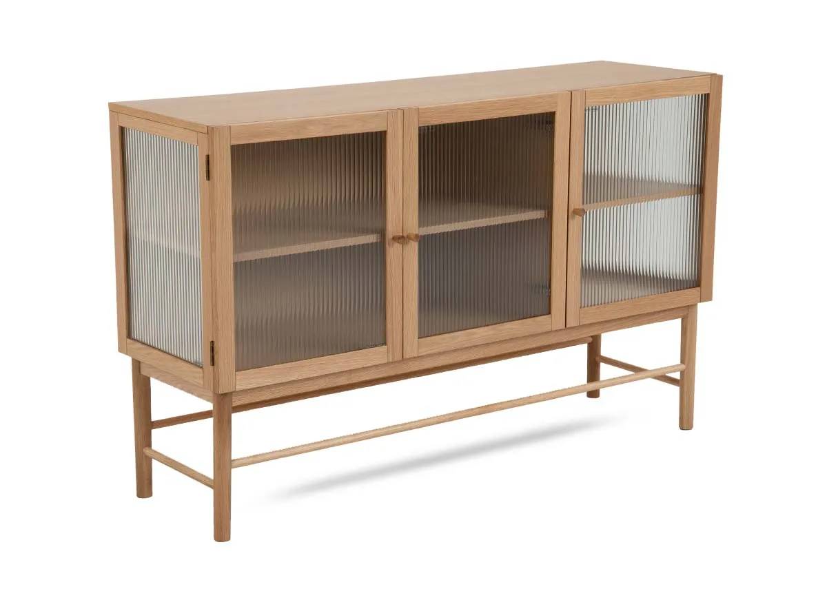 An oak 3 door sideboard with glass front from EZ Livings Gallina range.