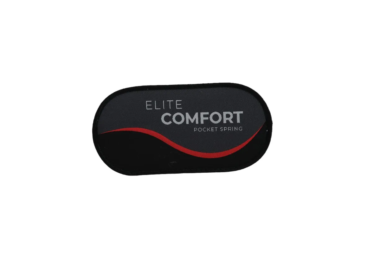A 5ft pocket spring mattress from EZ Living Furnitures Elite Comfort range.Closeup pf branding exclusive to EZ Living.