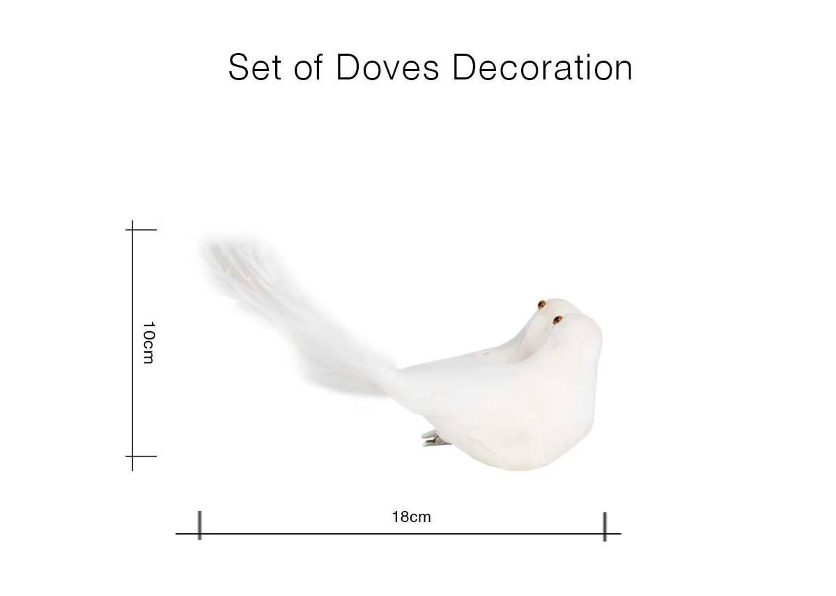 A dimension image of set of 2 doves with 18cm x 10cm
