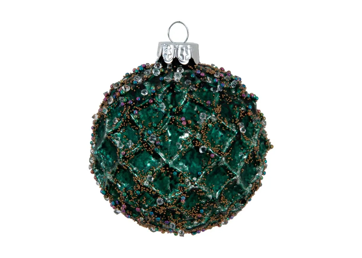 Box of 6 Green Jewel Encrusted 8cm - Christmas Baubles