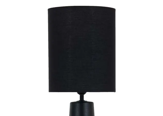 A black table lamp with black shade from EZ Livings Blackwater range. Closeup of shade