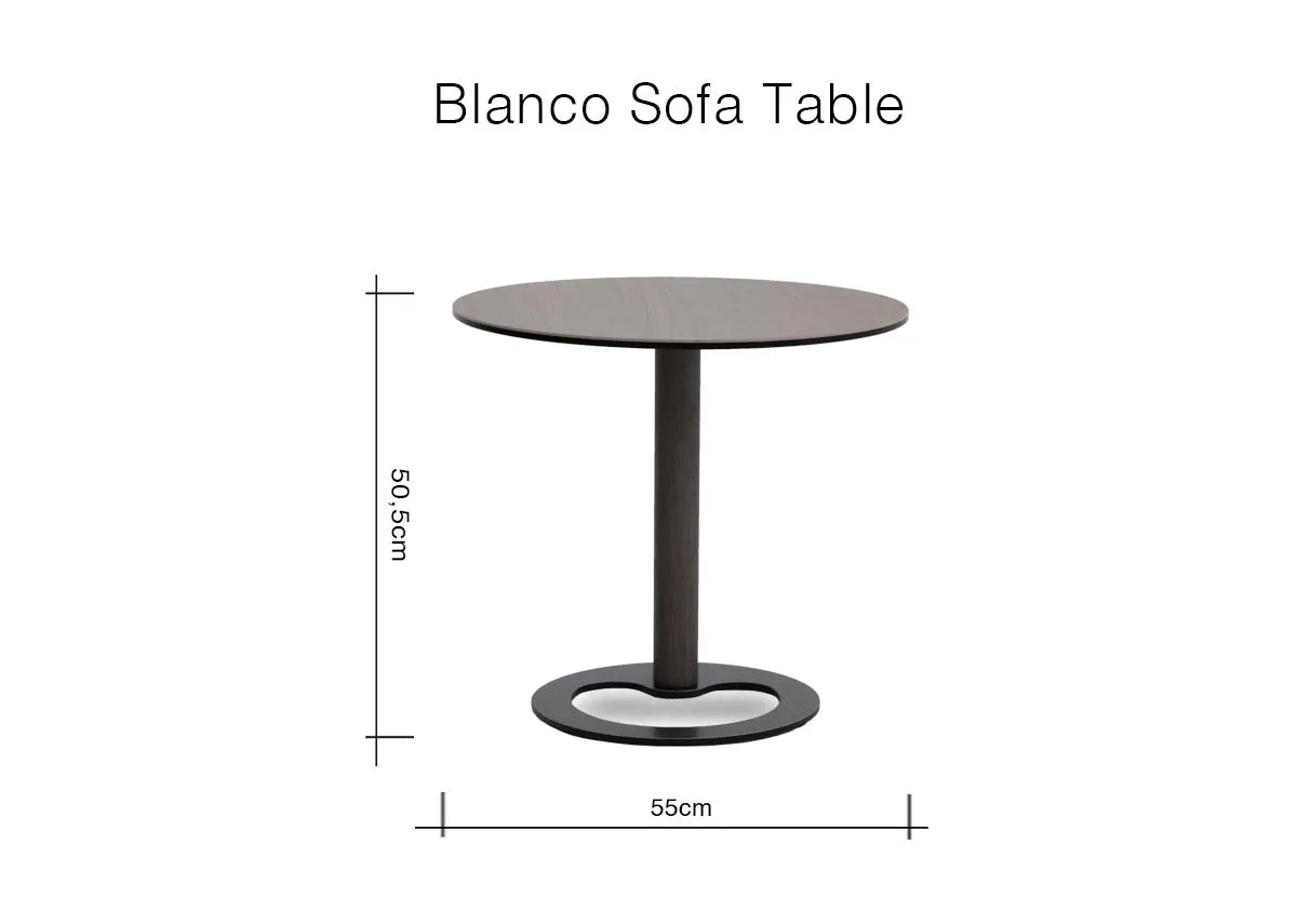 A dimension image of the Blanco sofa table with 55cm x 50.5cm
