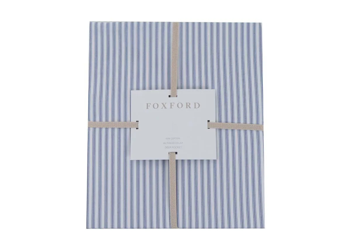 Single (3ft) Blue Stripe Fitted Sheet - Nancy by Foxford