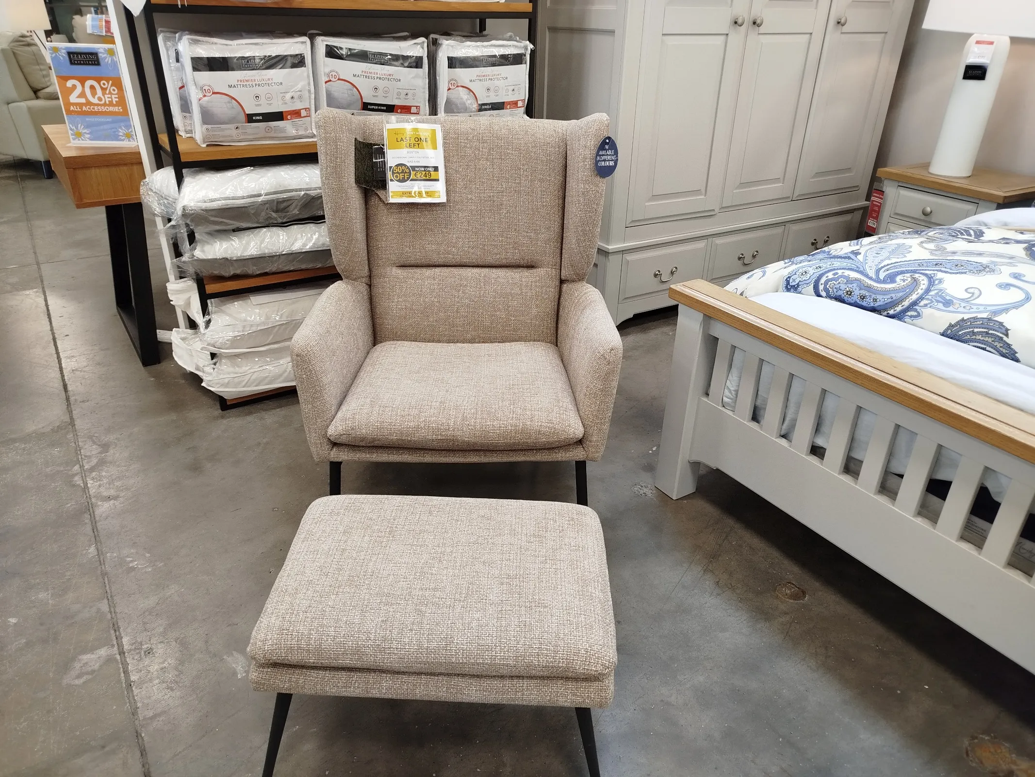 Boston Beige Accent Armchair & Footstool Set (Naas Road Floor Model)