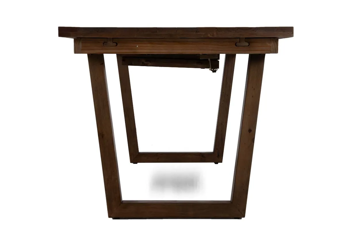 A cashew reclaimed wood dining table from EZ Livings Ladder range. Side view