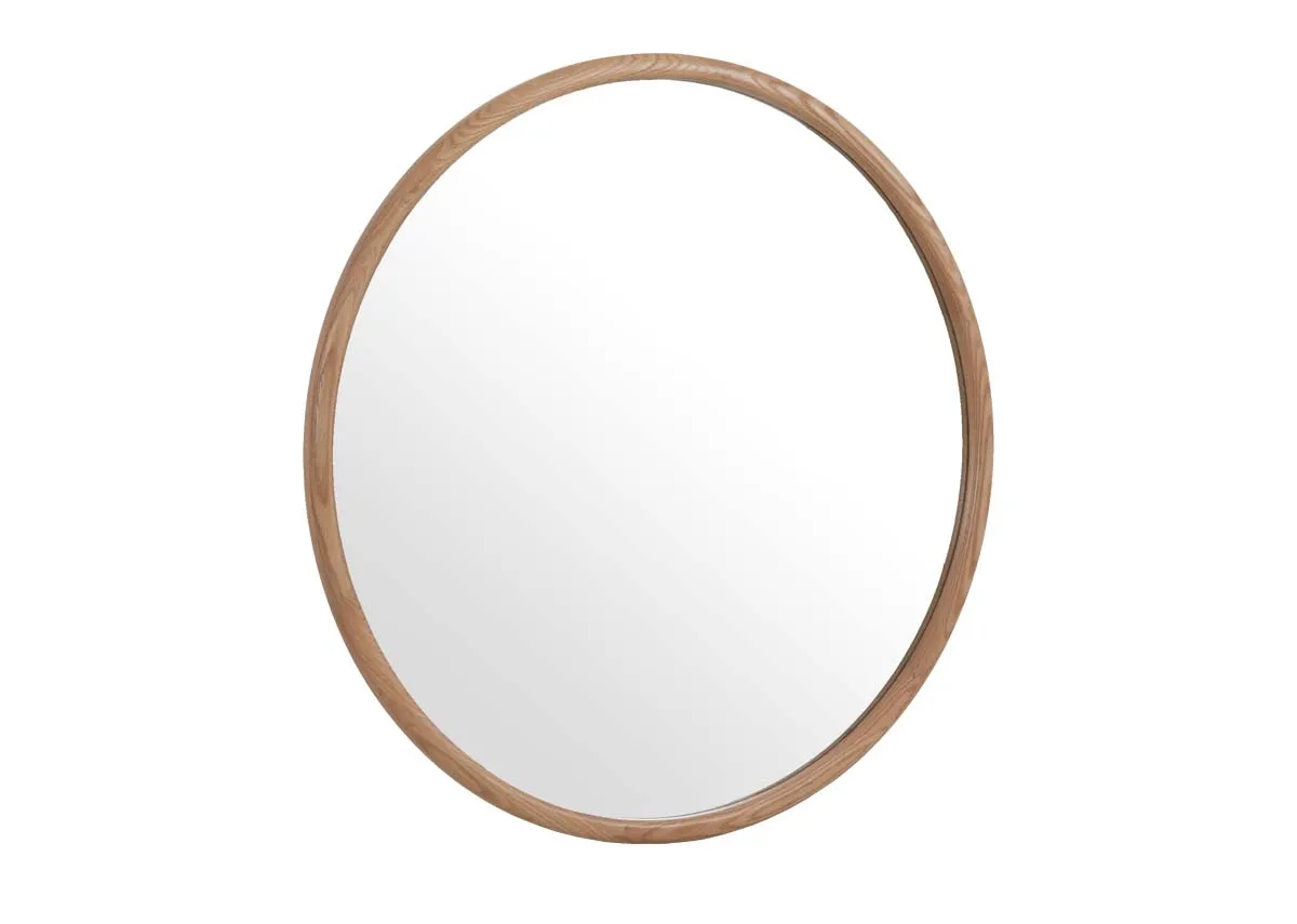 100cm x 100cm Round Oak Wall Mirror - Teo