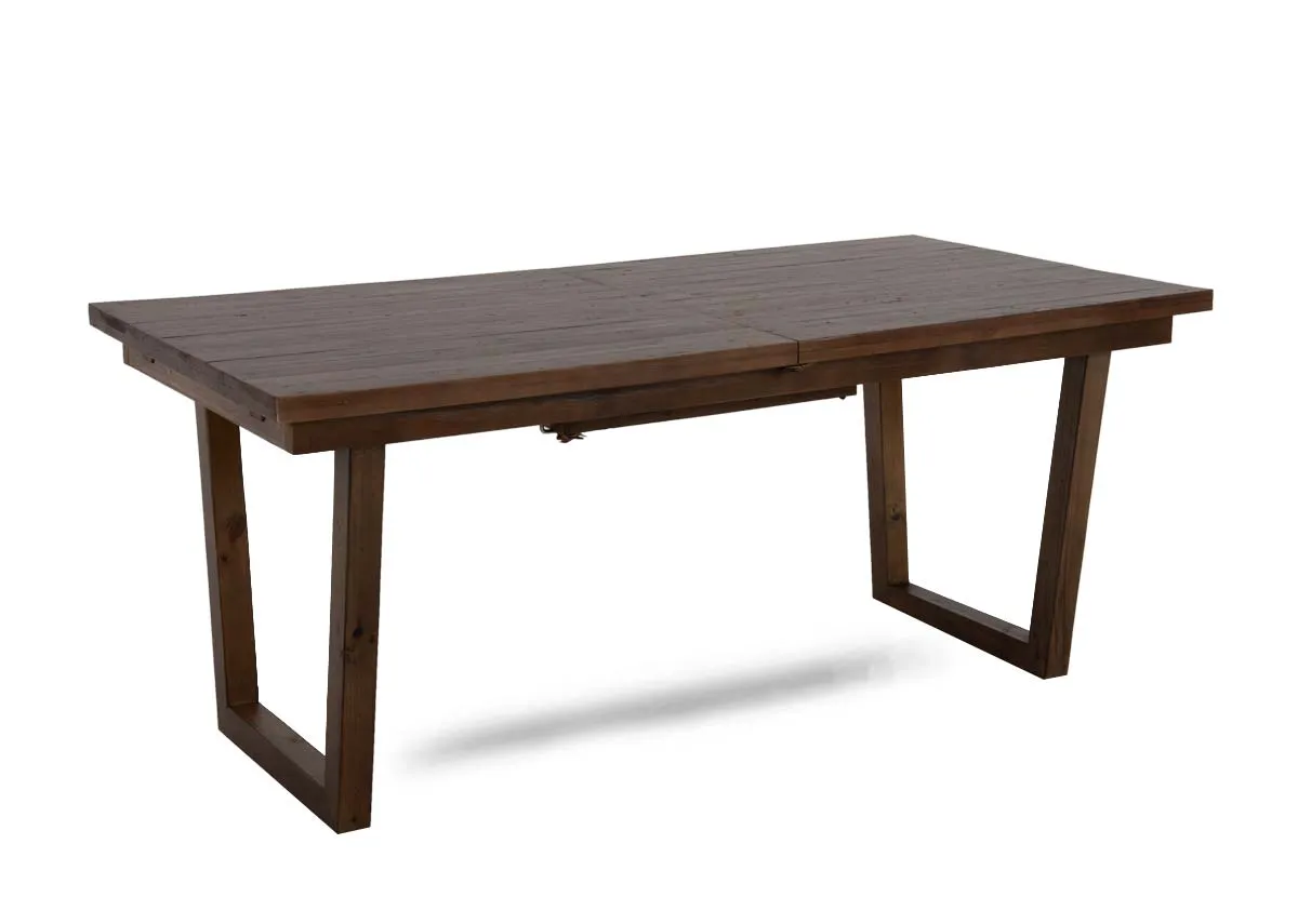 A cashew reclaimed wood dining table from EZ Livings Ladder range. Angled view of table fixed