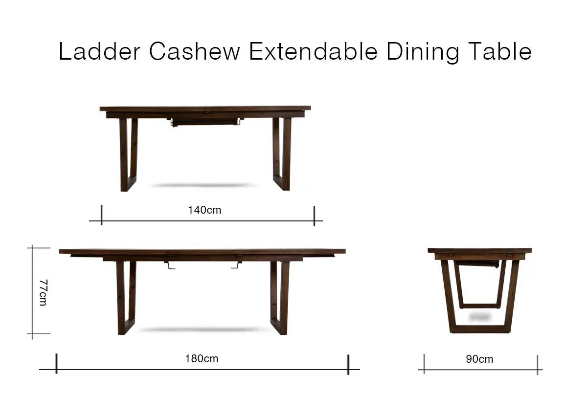 A dimension image of the Ladder dining table with 140cm x 77cm x 90cm