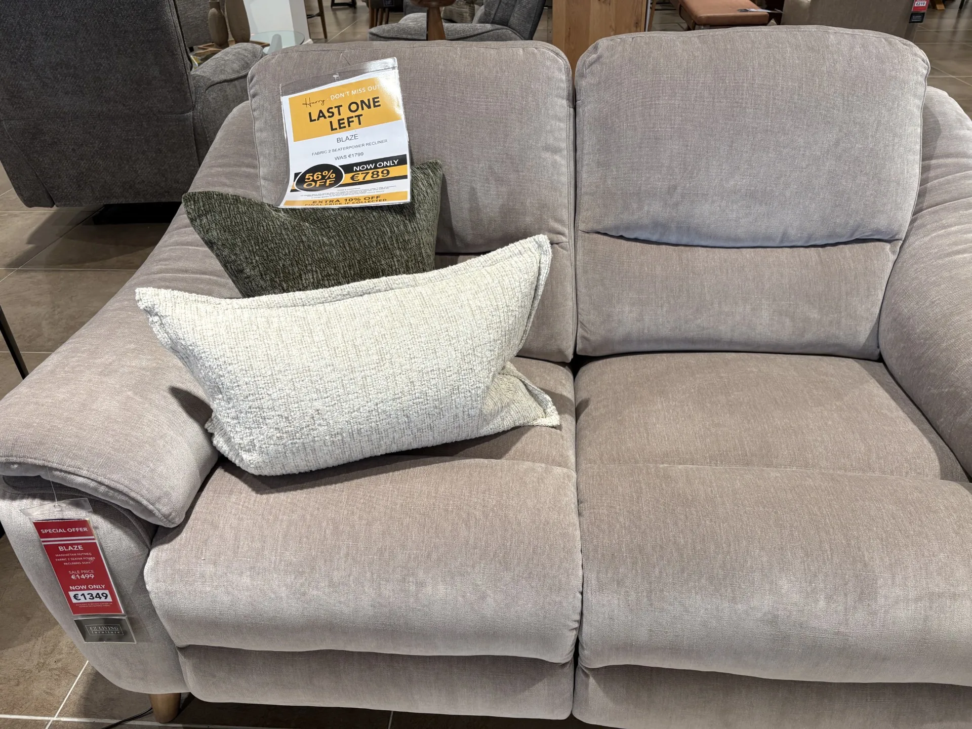 Blaze - 2 Seater Grey Fabric Power Reclining Sofa (Tallaght Floor Model)