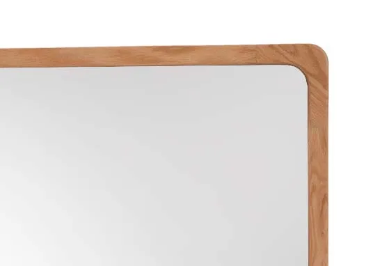 A square wall mirror with oak frame from EZ Livings Charity range. Closeup of wood texture frame