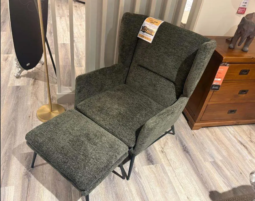 Boston Green Fabric Armchair & Footstool Set (Cavan Floor Model)