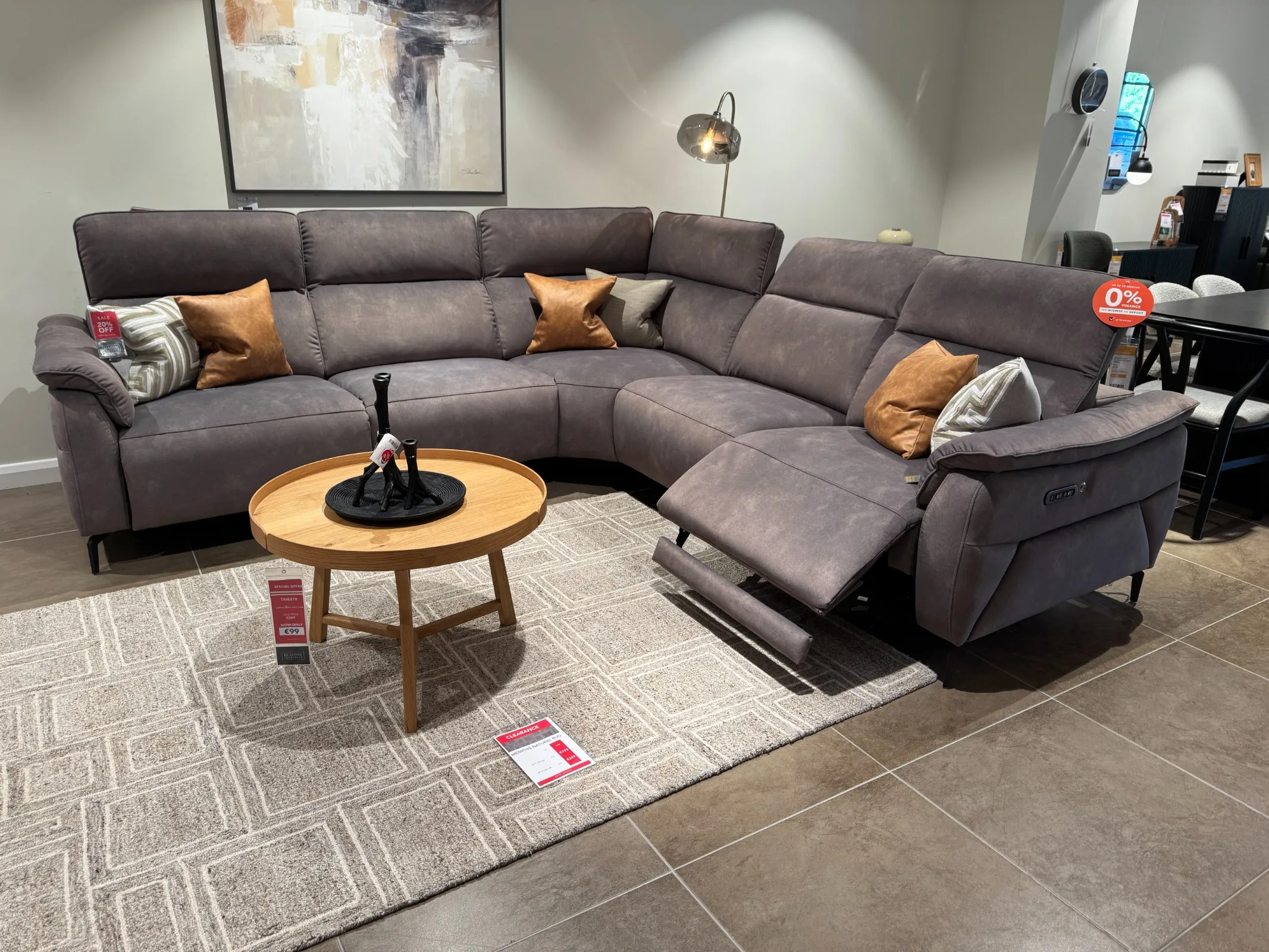 Carlton Brown Grey Fabric Power Reclining Corner Sofa (Tallaght Floor Model)