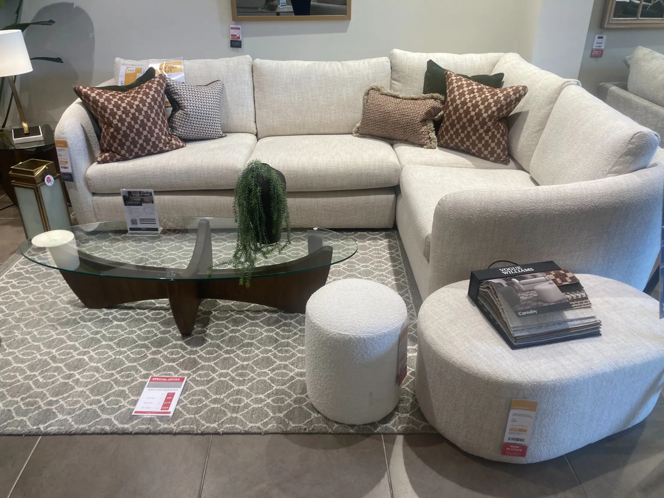 Carnaby By Vogue - Large Cream Boucle LHF Corner Sofa & Footstool (Clonmel Floor Model)