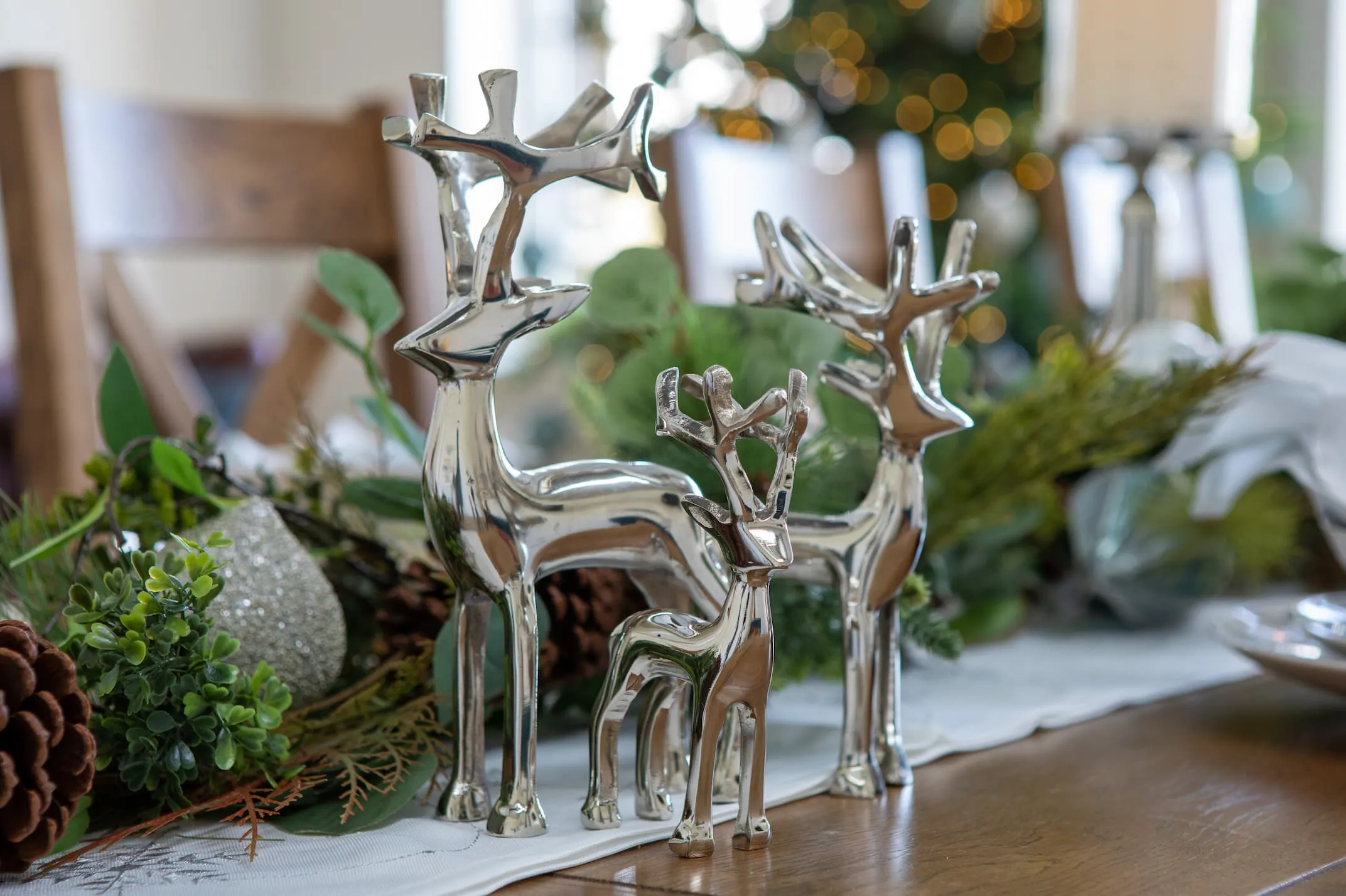 Set of 3 Silver Standing Reindeers - Christmas Figurine