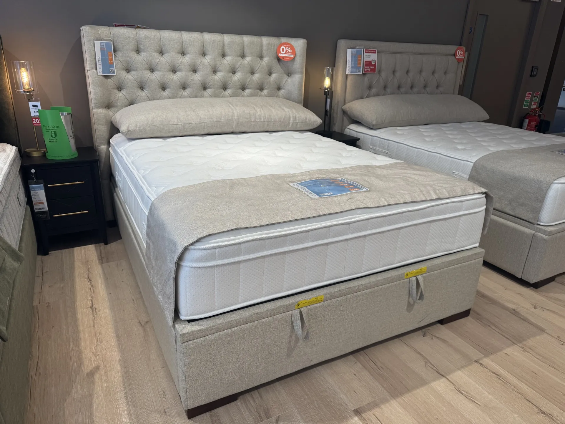 Chester - King Size (5ft) Beige Linen Ottoman Bed (Tallaght Floor Model)