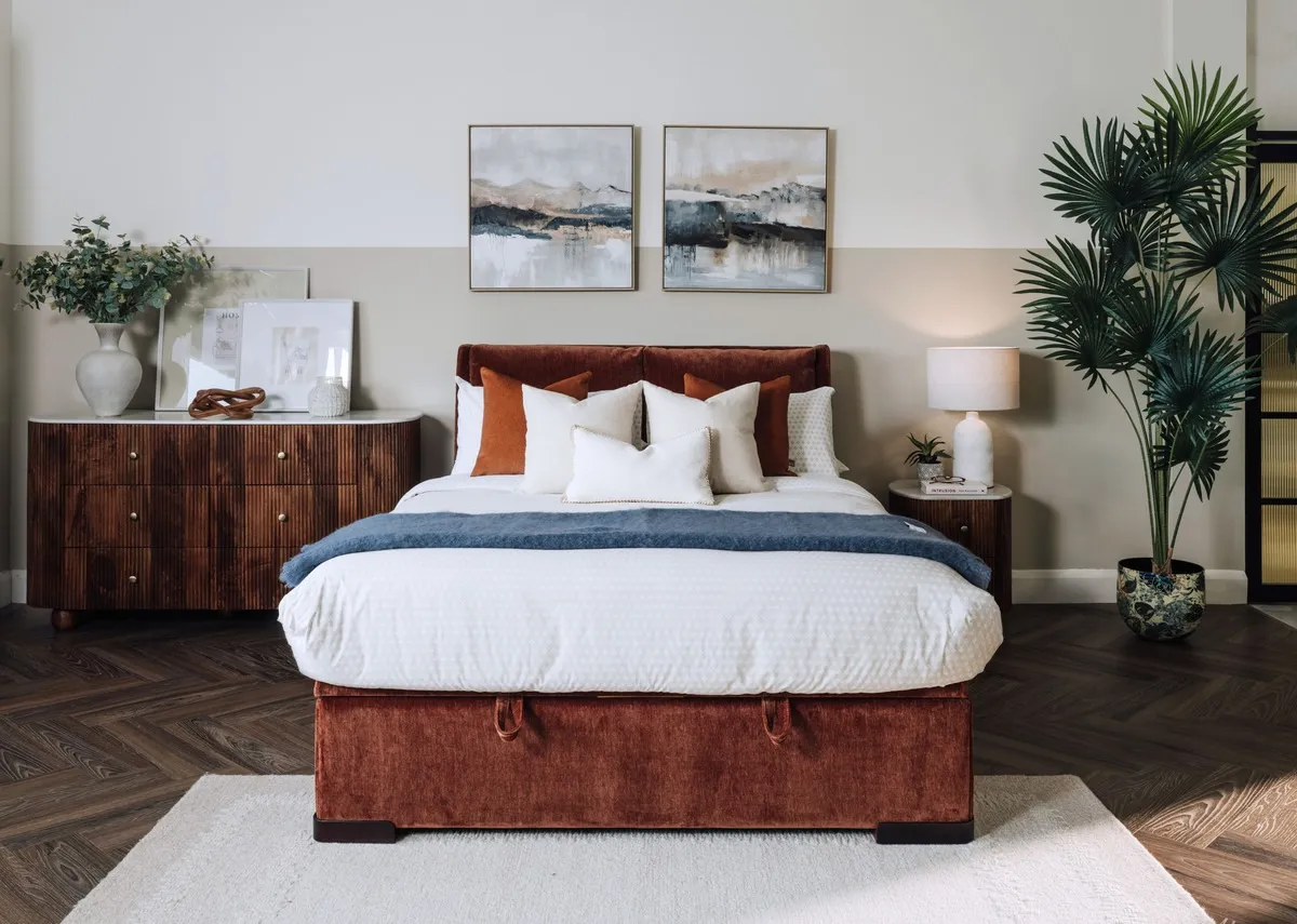 King Size (5ft) Rust Fabric Ottoman Bed - Comfy