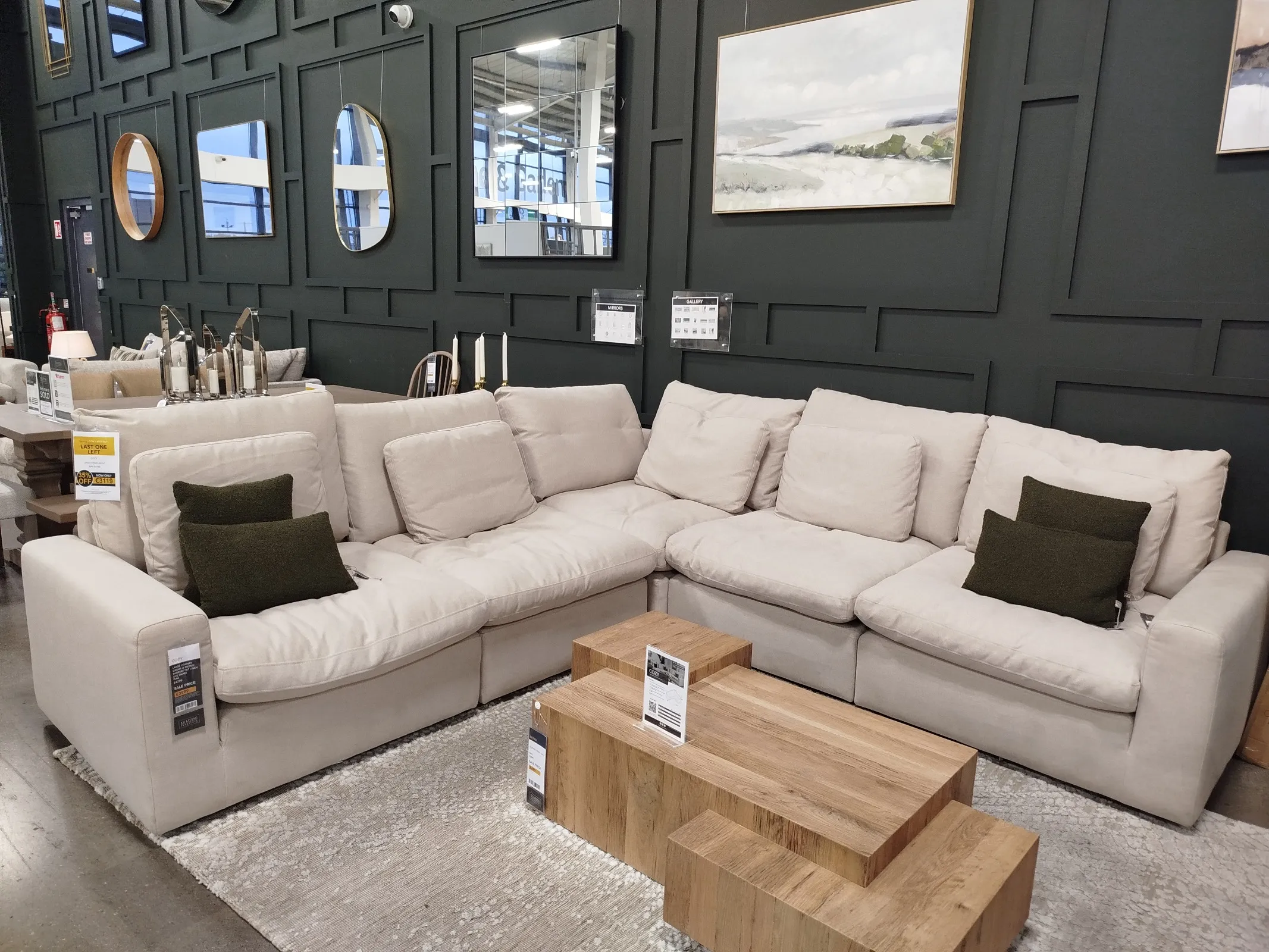 Cozy Large Beige Easy Clean Fabric Modular Corner Sofa (Naas Road Floor Model)