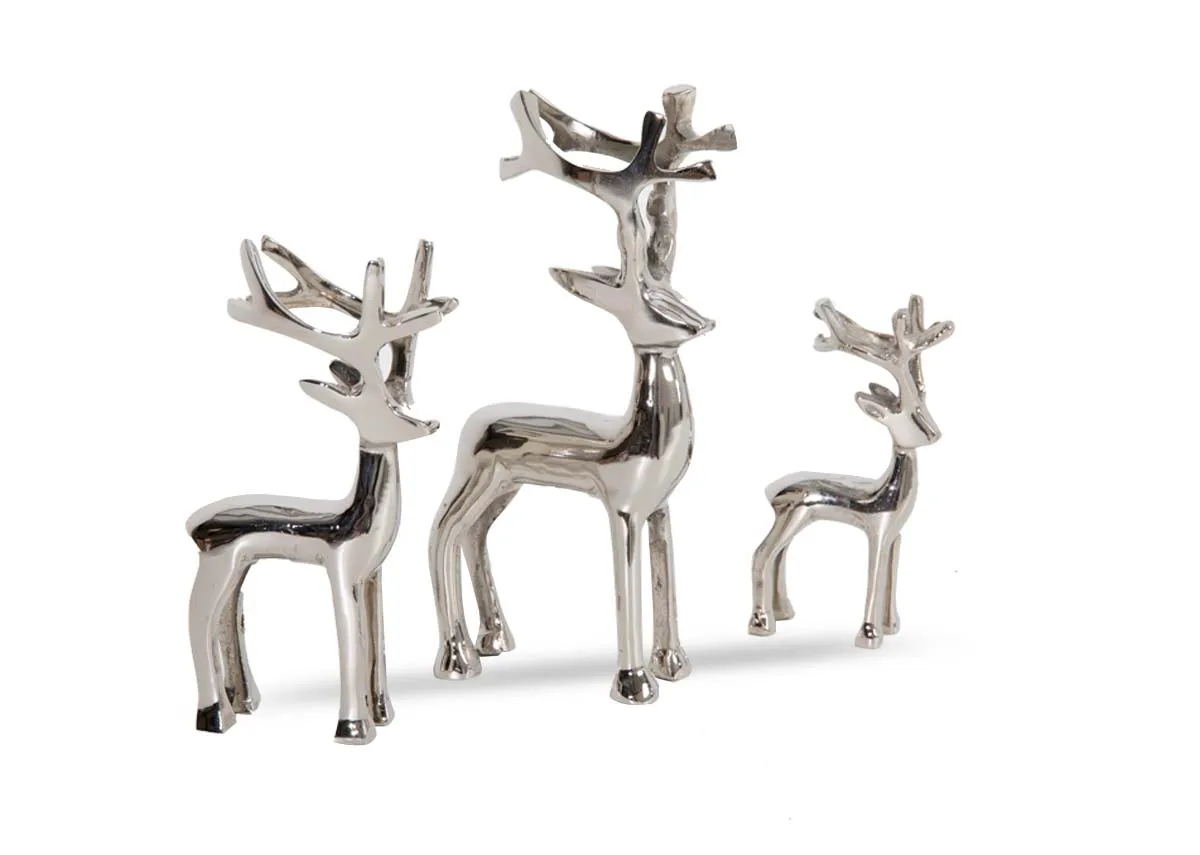 Set of 3 Silver Standing Reindeers - Christmas Figurine