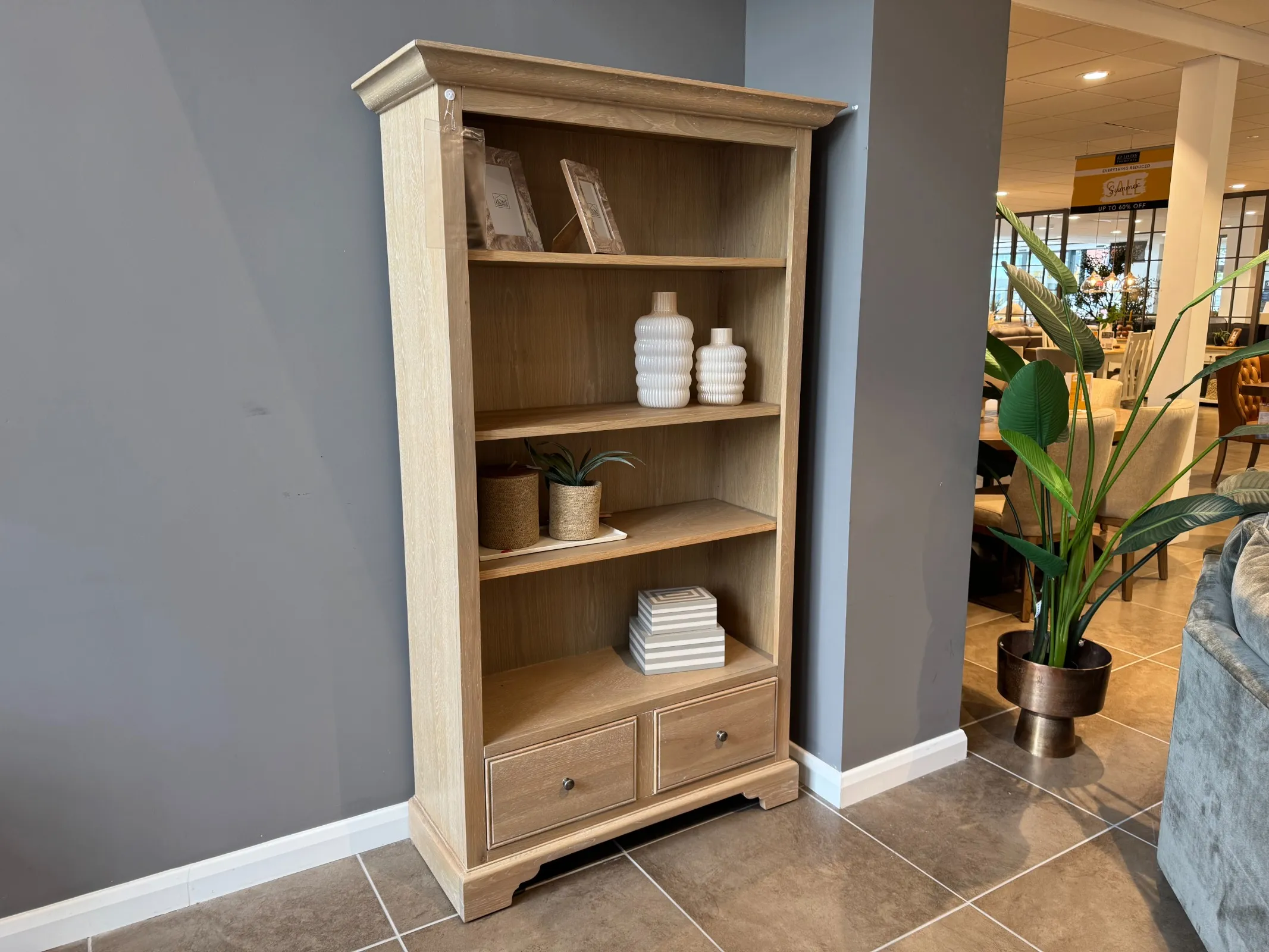 Dawn - Oak Bookcase with 2 Drawers (Tallaght Floor Model)