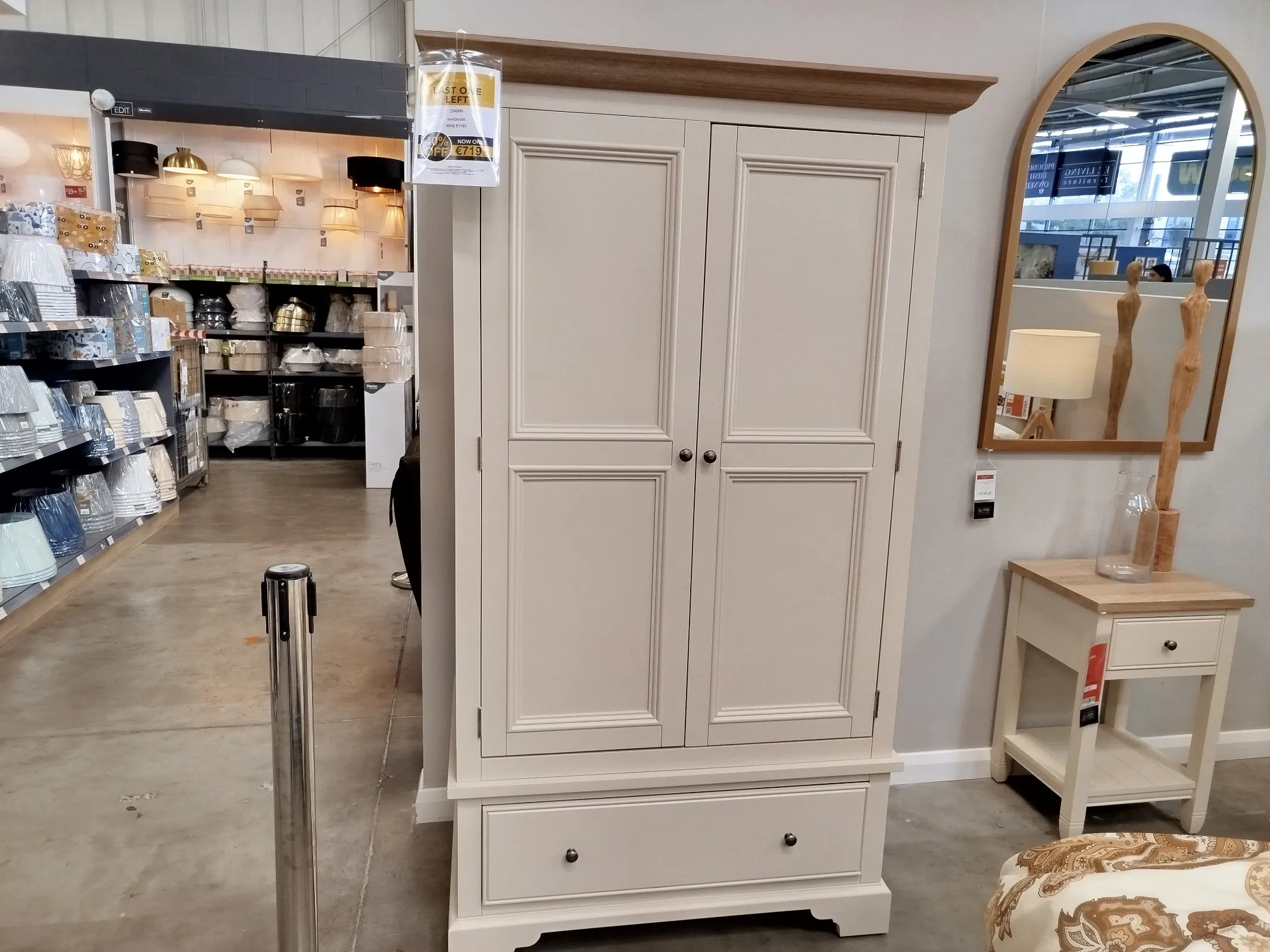 Dawn 2 Door Cream Pine Wardrobe (Naas Rd Floor Model)