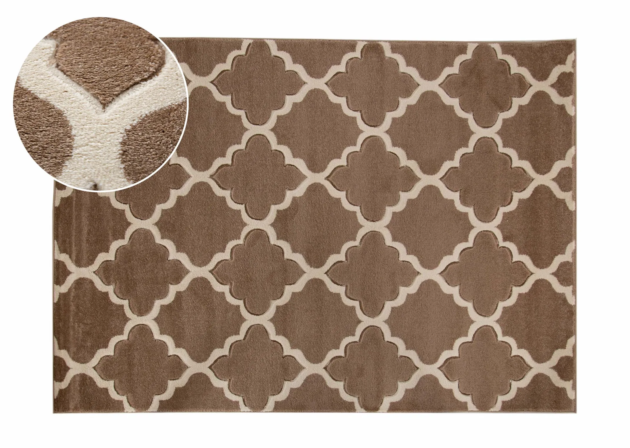 A dark beige rug with cream trellis design from EZ Livings Delia range. Vertical view of design
