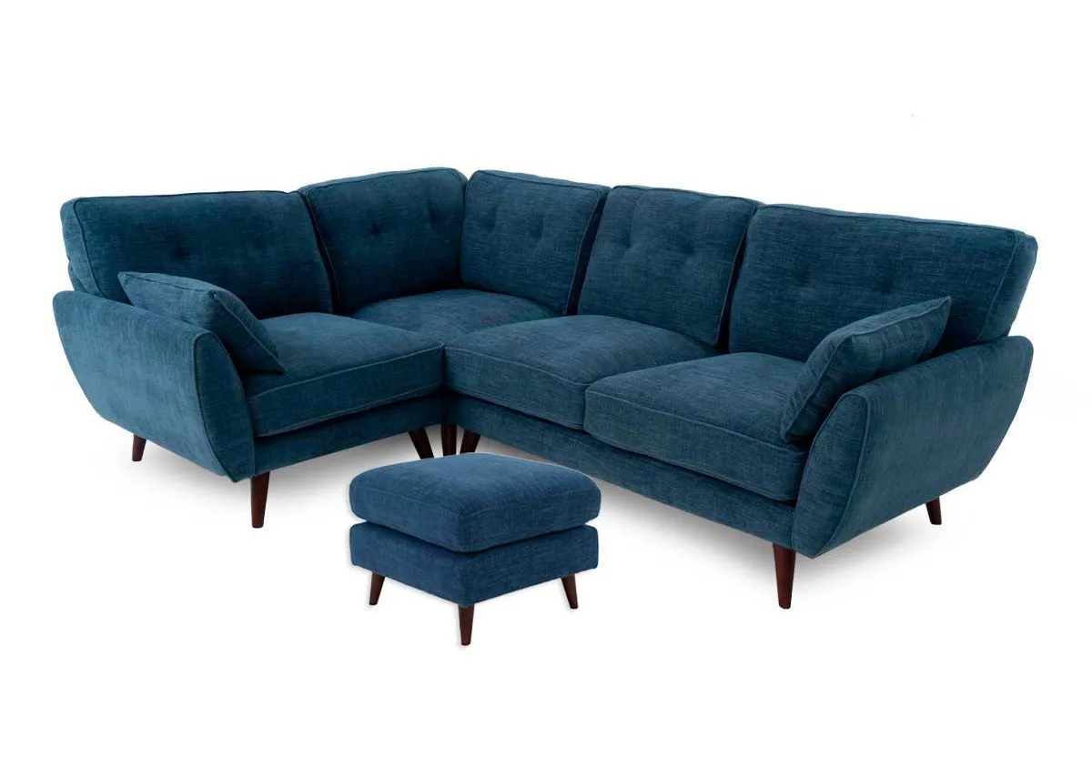 Denim Blue Fabric LHF Corner Sofa with Free Footstool - Caoimhe