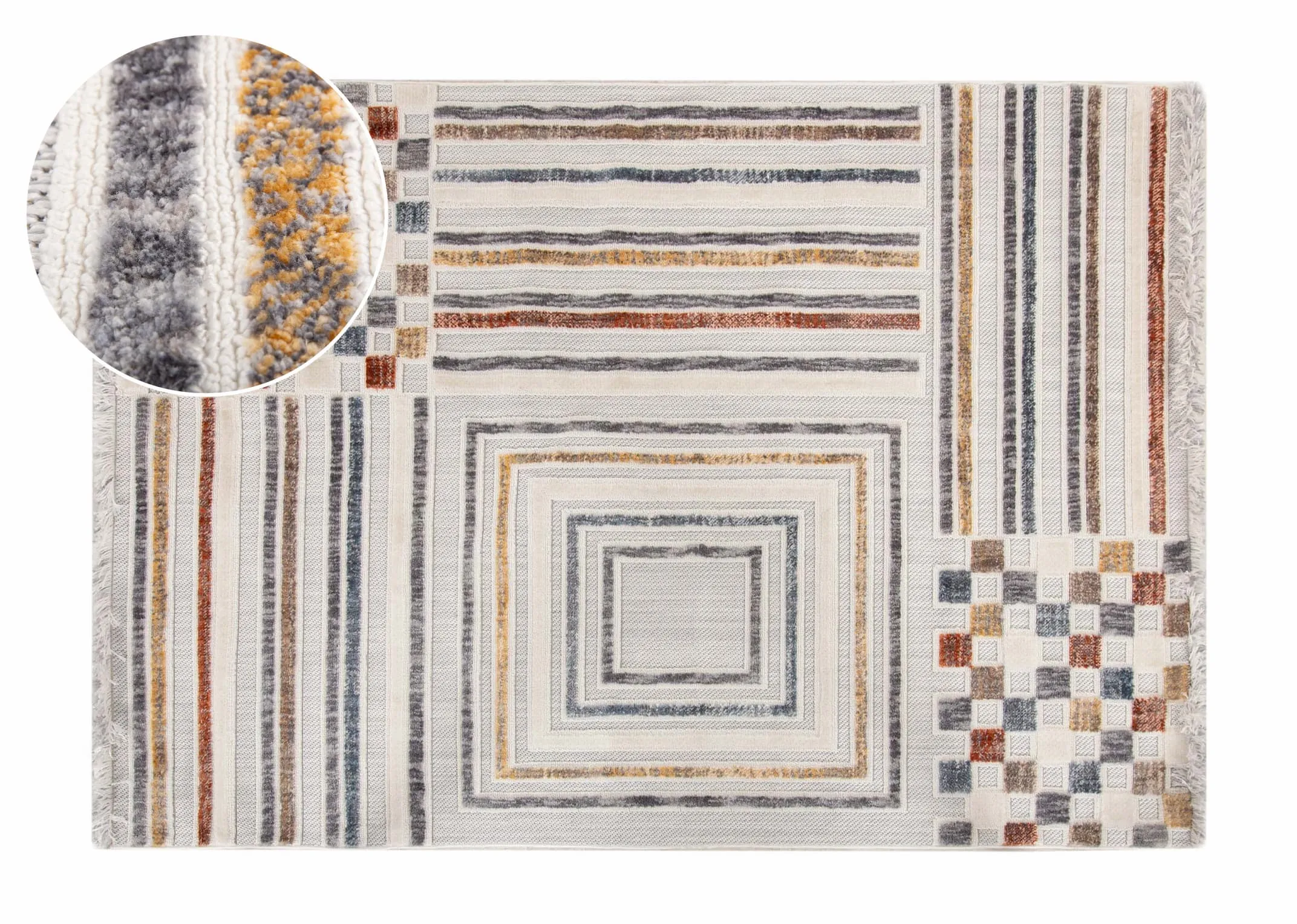 160cm x 230cm Cream & Red Stripe Medium Rug - Diego