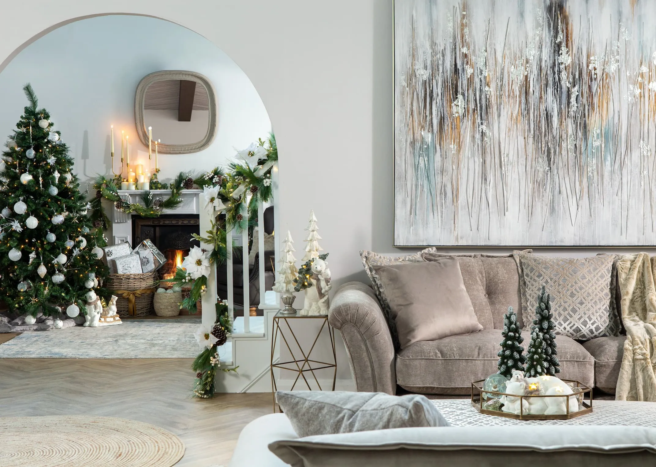 A lifestyle image of the Colorado Christmas tree with Tabitha sofa range