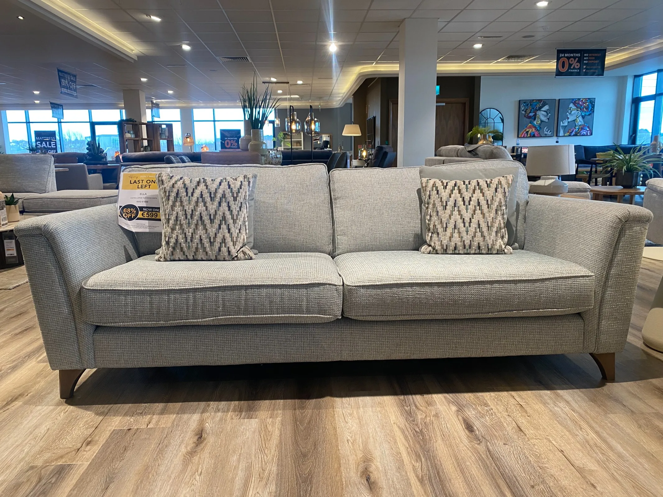 Ella 4 Seater Blue Accent Fabric Sofa (Limerick Floor Model)