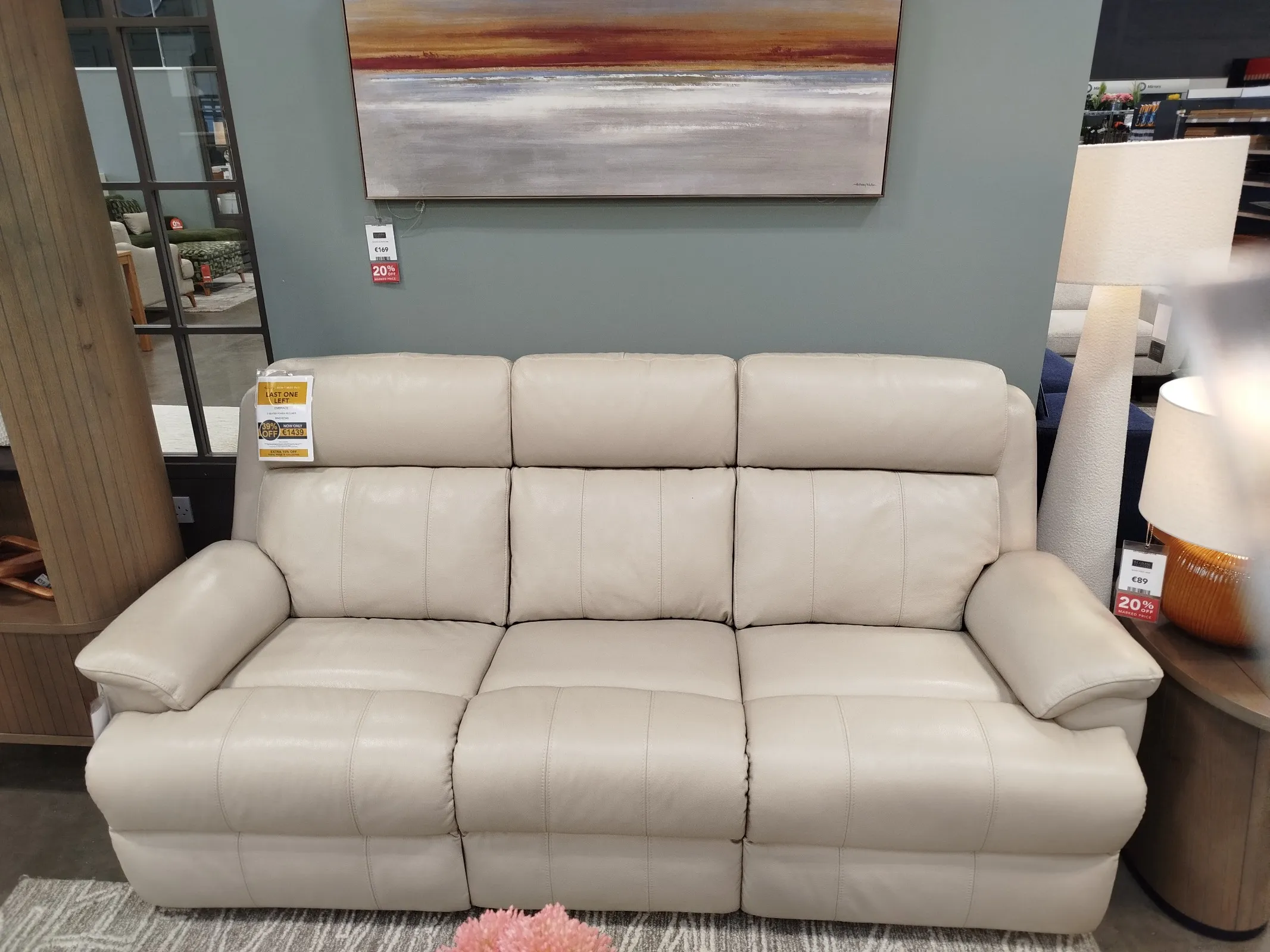 Embrace 3 Seater Off White Leather Power Reclining Sofa (Naas Road Floor Model)