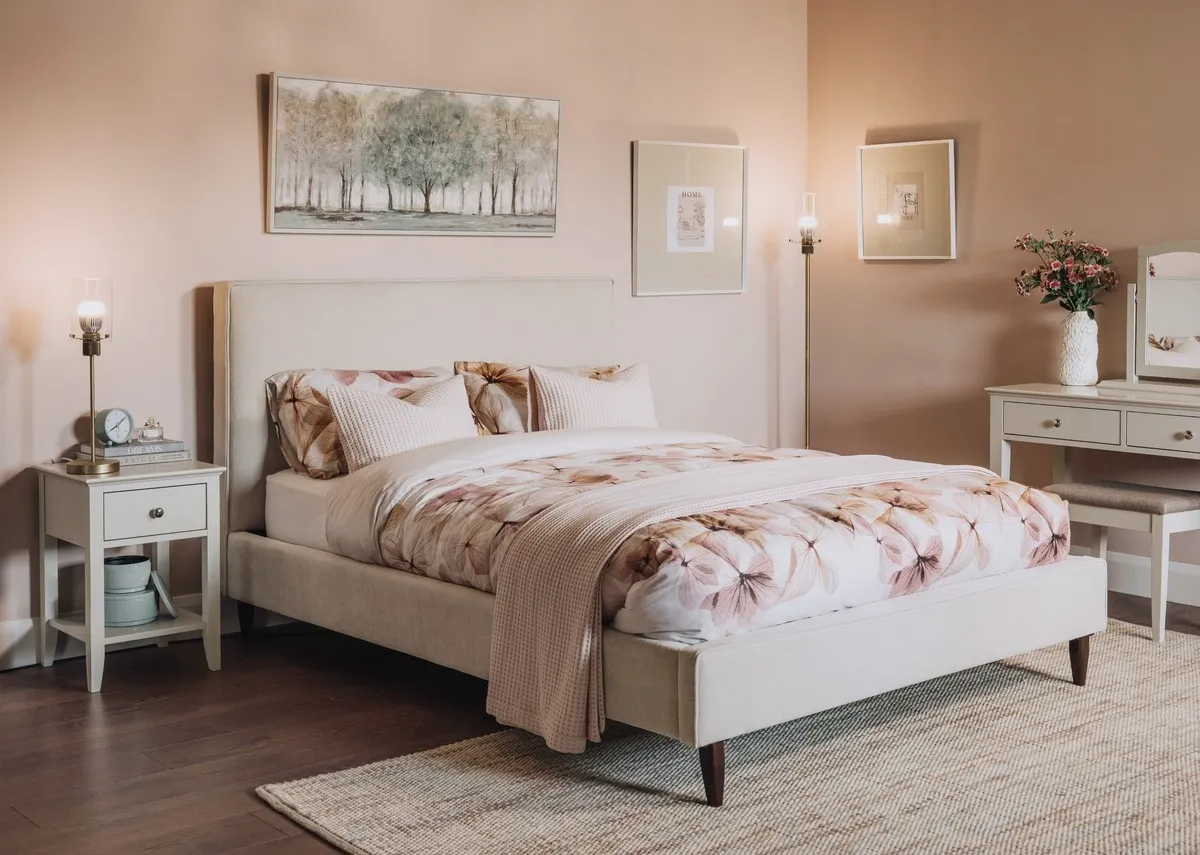 King Size (5ft) Natural Cream Fabric Bed Frame - Emilia