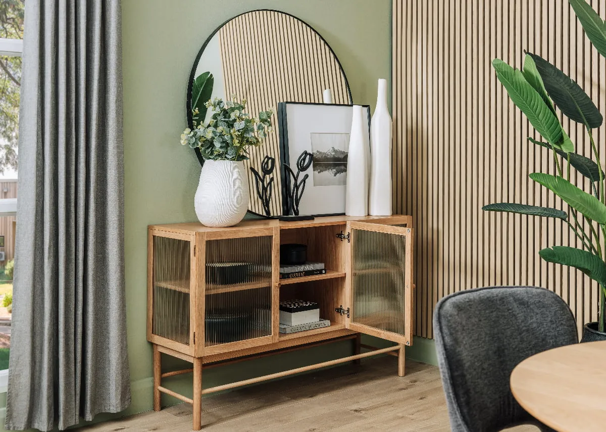 3 Door Glass & Oak Sideboard - Gallina 